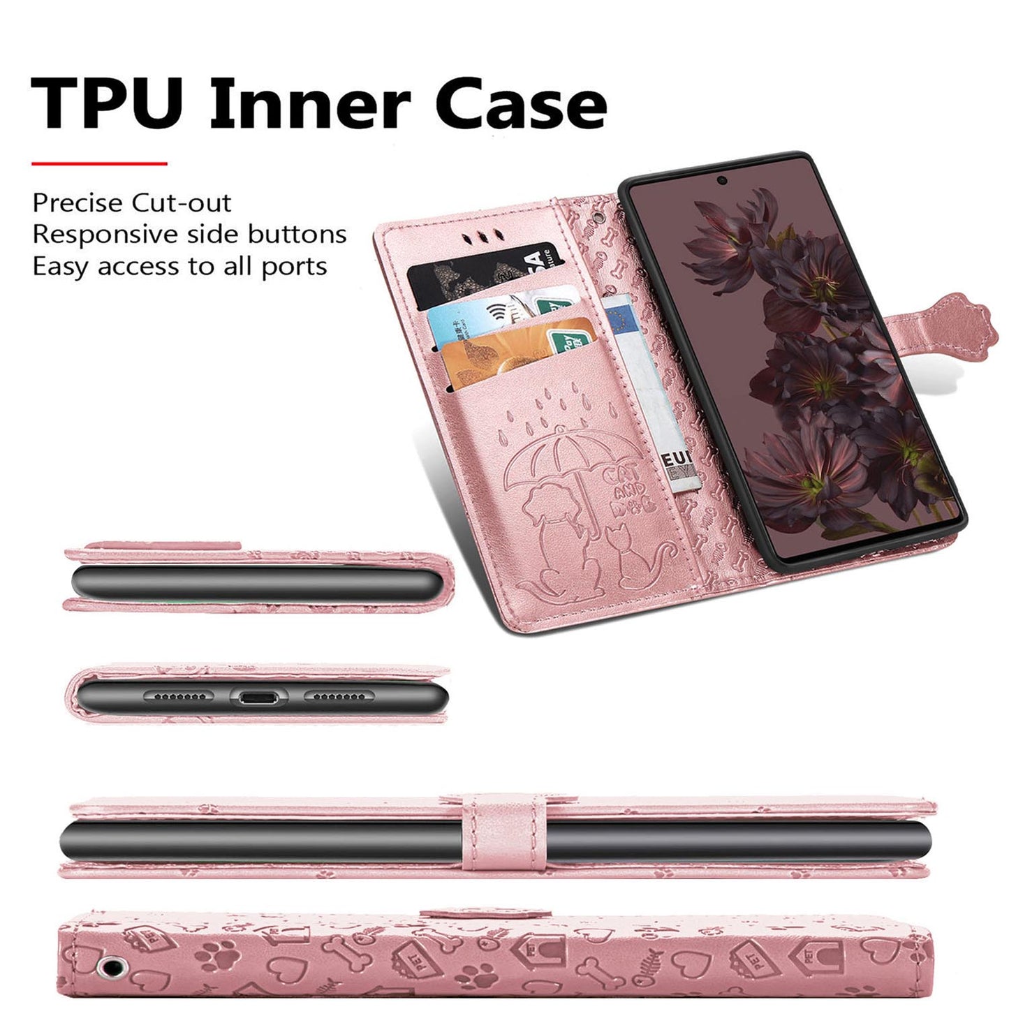 Wallet Case for Google Pixel 9A 8 Pro, Embossed Pattern Cartoon Style Crossbody Flip Phone Cover - Catdogyhgs Series