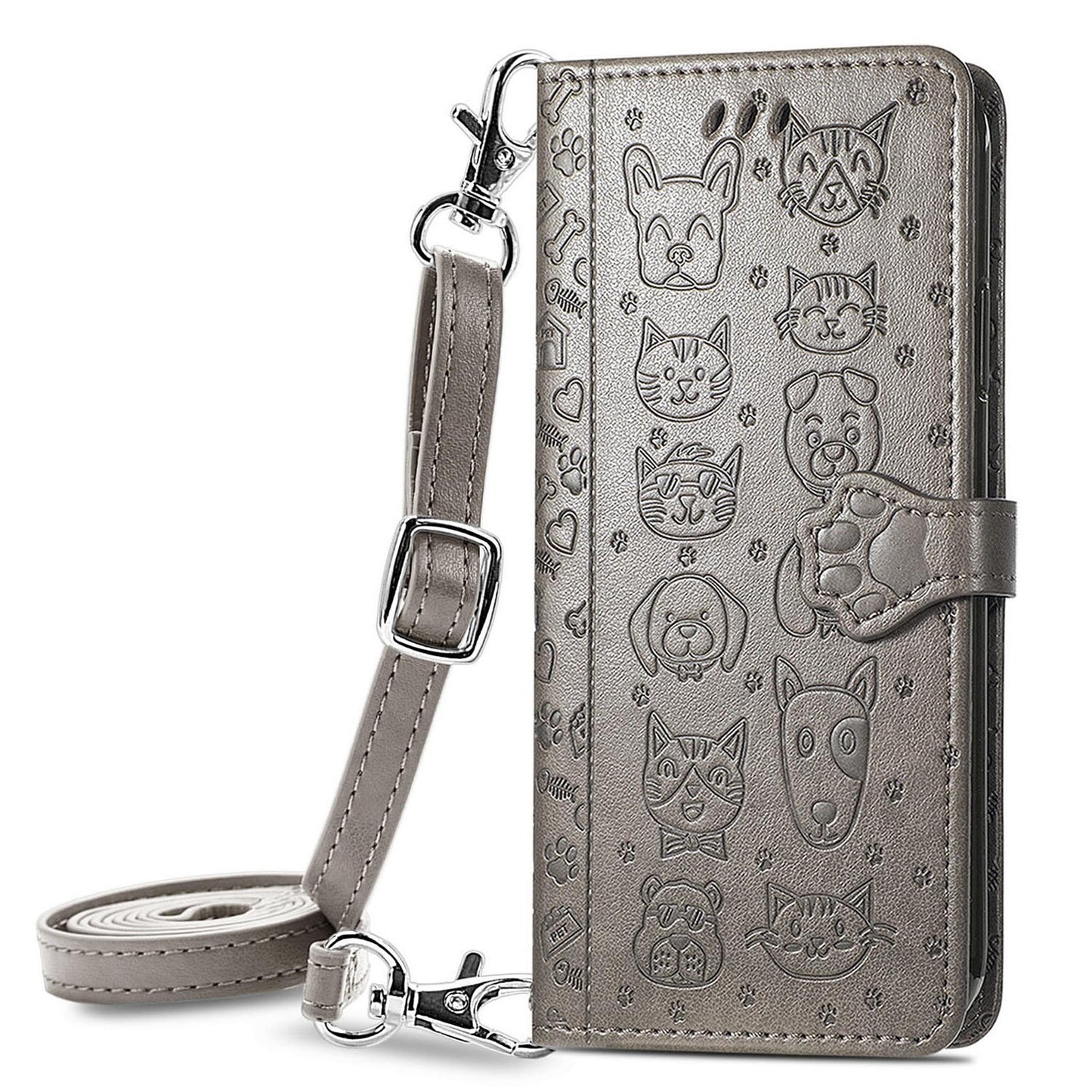 Wallet Case for Google Pixel 9A 8 Pro, Embossed Pattern Cartoon Style Crossbody Flip Phone Cover - Catdogyhgs Series