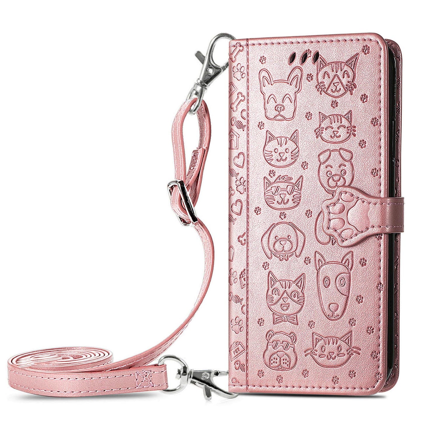 Wallet Case for Google Pixel 9A 8 Pro, Embossed Pattern Cartoon Style Crossbody Flip Phone Cover - Catdogyhgs Series