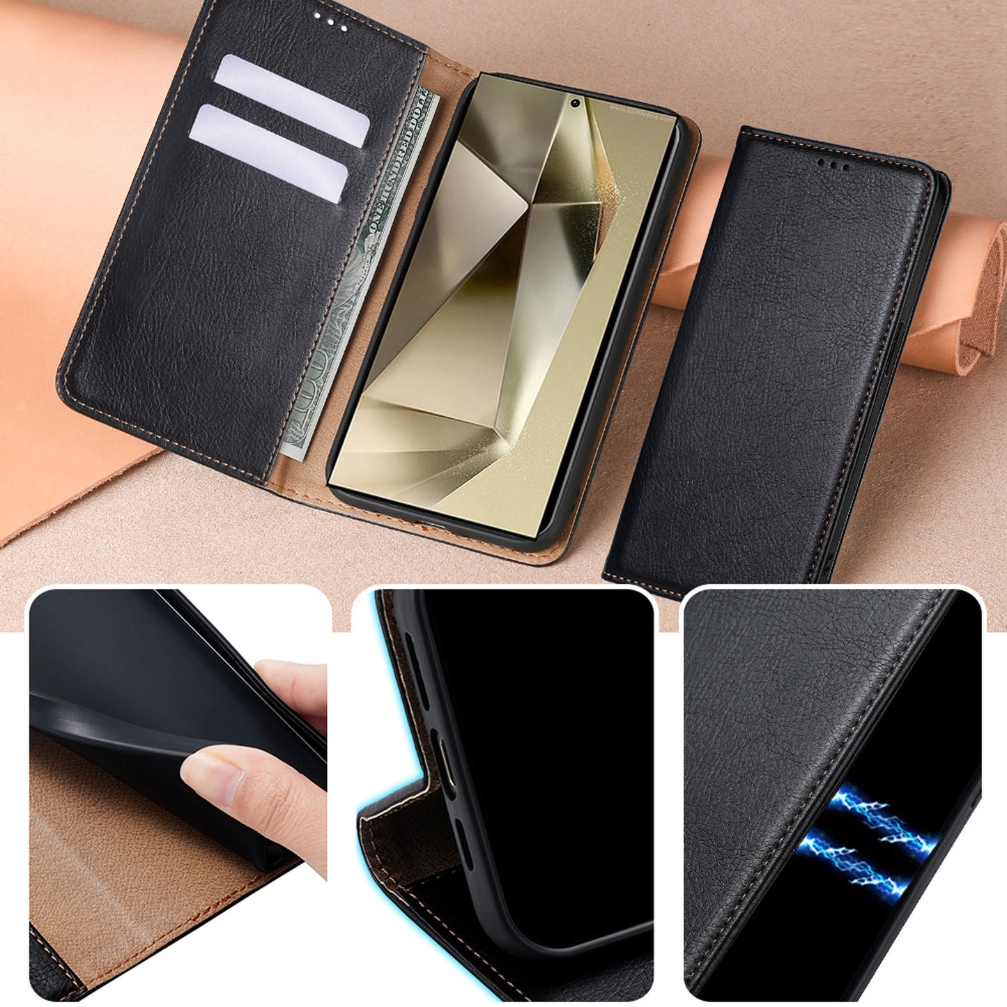 For Galaxy S25 Edge S24 FE Wallet Case with Card Holder, PU Leather Folio Flip Protective Cover - Cshecx Series
