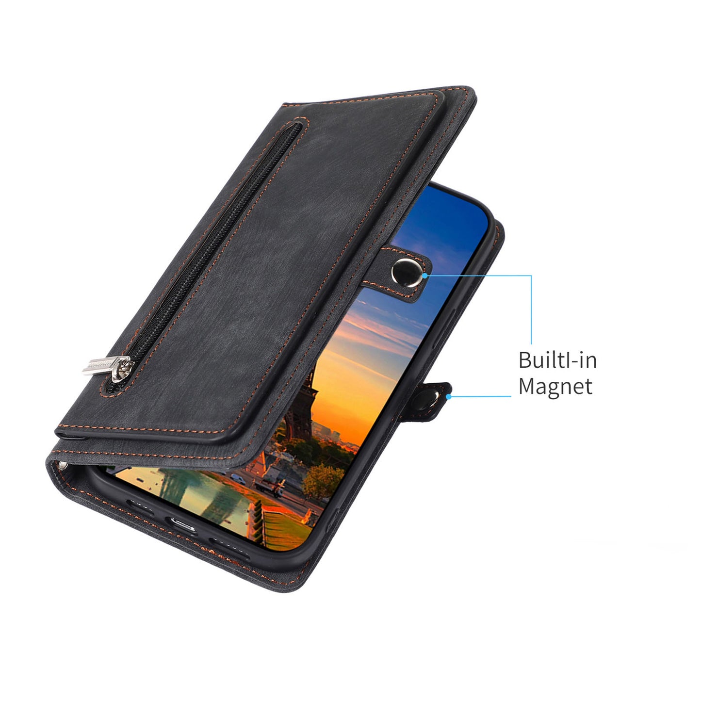For Oppo Reno14 Pro 5G Find X8 Wallet Case with Card Holder, PU Leather Magnetic Snap Flip Zipper Strap Phone Cover - Dgnllbgs Series