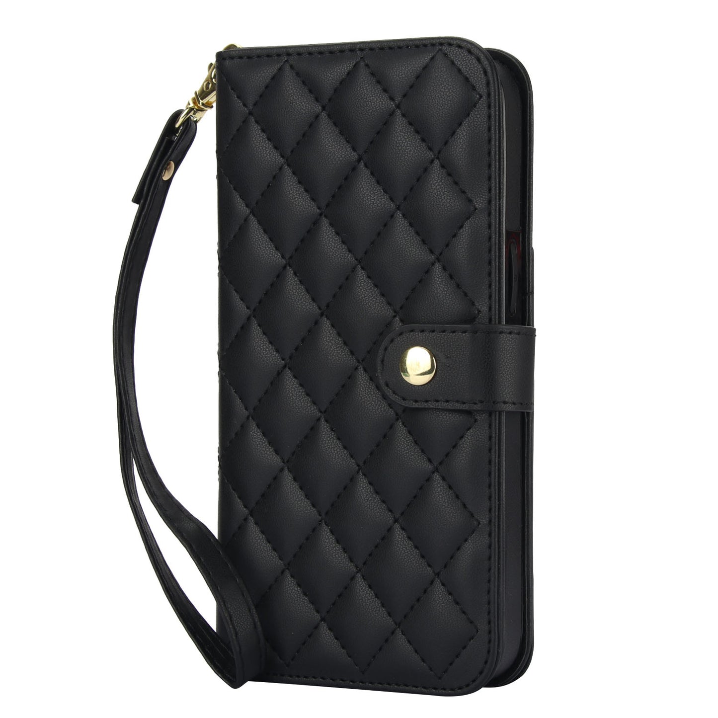 For iPhone 16e 15 Pro Max Crossbody Wallet Case with Card Holder, Quilted Leather Wrist Strap RFID Blocking Case - Dgnxxfgs Series