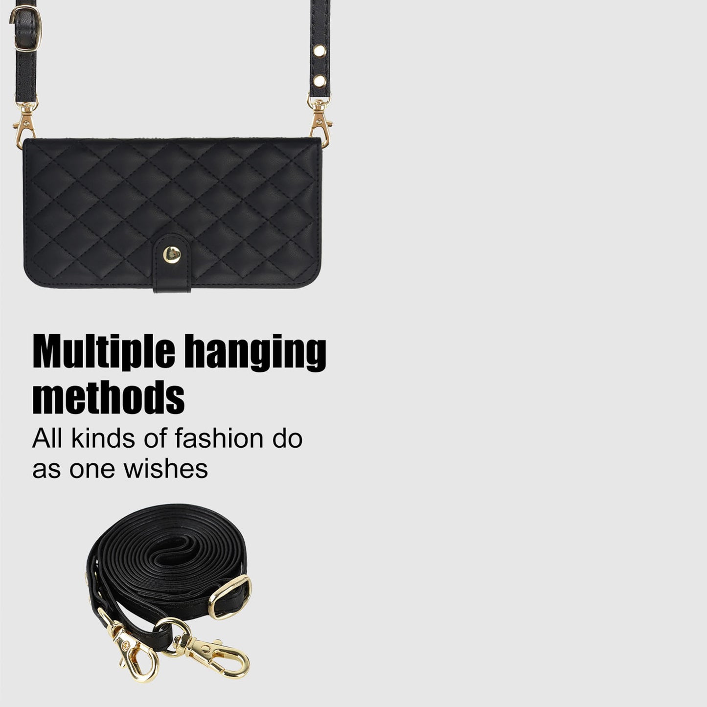 For iPhone 16e 15 Pro Max Crossbody Wallet Case with Card Holder, Quilted Leather Wrist Strap RFID Blocking Case - Dgnxxfgs Series