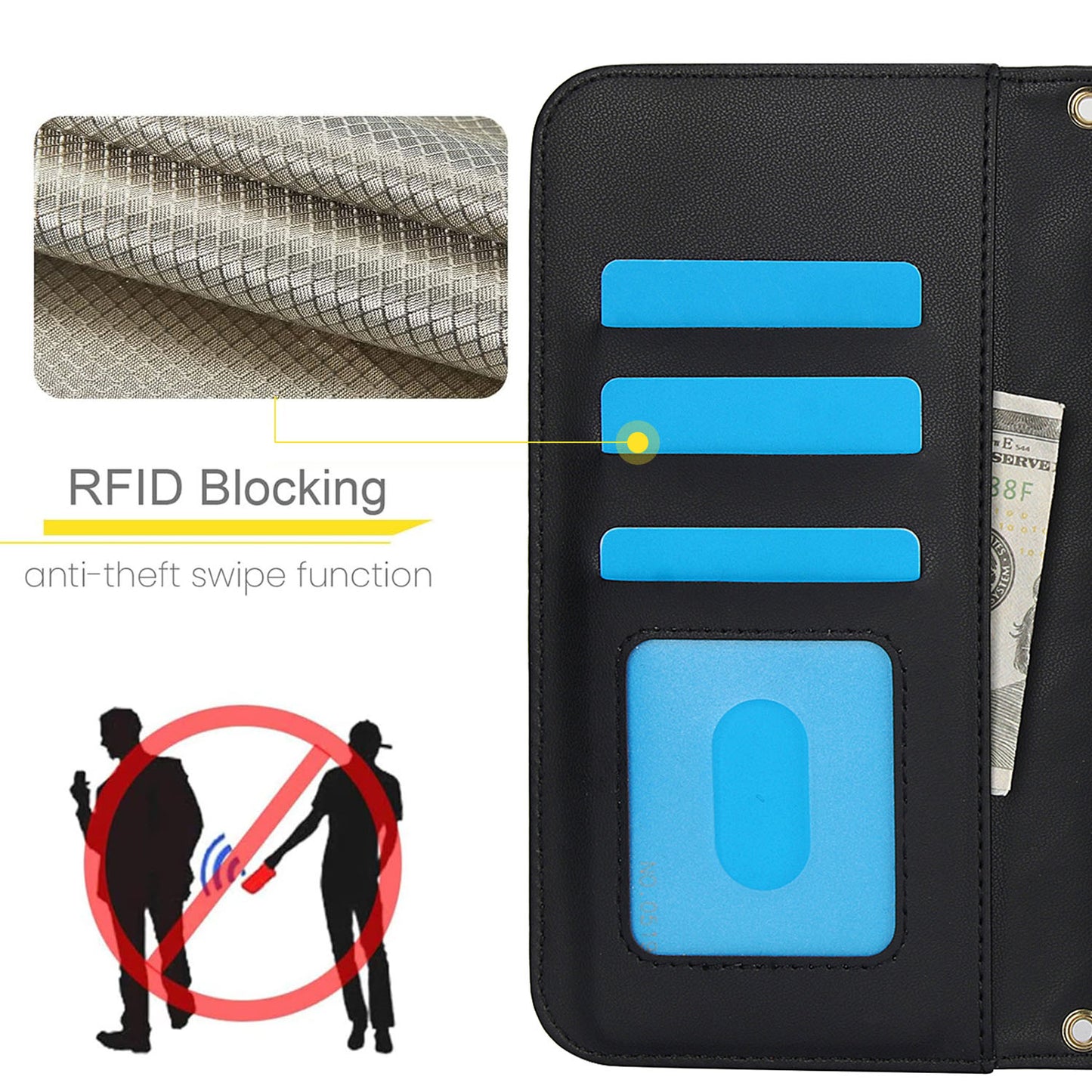For iPhone 16e 15 Pro Max Crossbody Wallet Case with Card Holder, Quilted Leather Wrist Strap RFID Blocking Case - Dgnxxfgs Series
