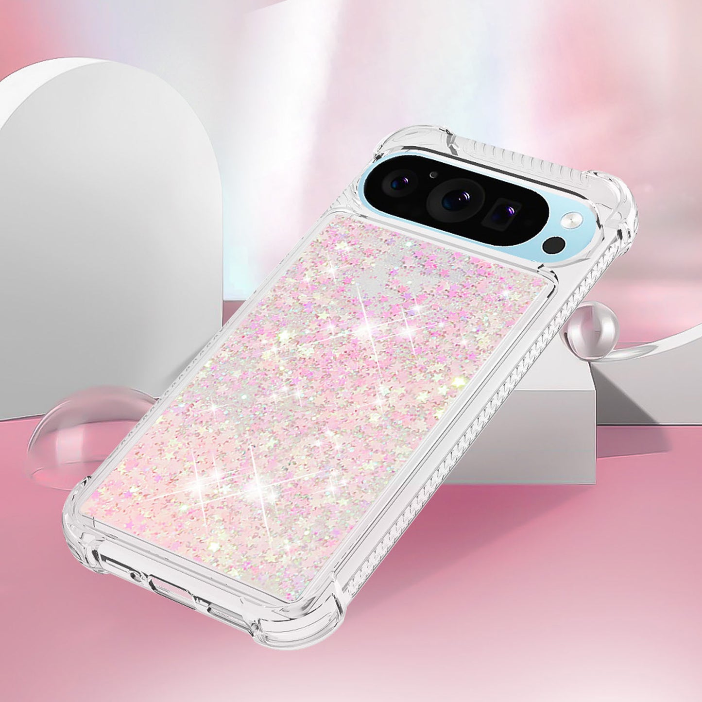 For Google Pixel 9A 8 Pro Case, Soft TPU Glitter Floating Liquid Phone Cover, Support Wireless Charging - Fslswt Series