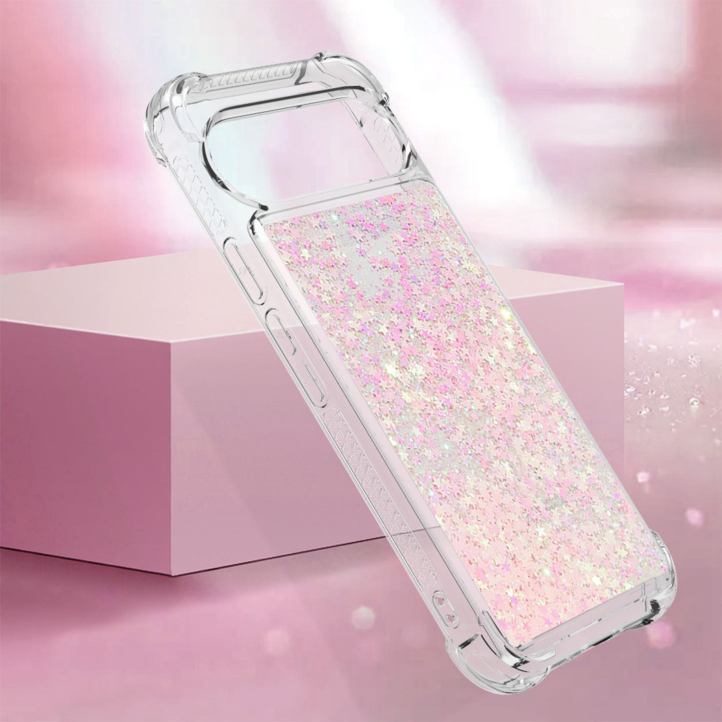 For Google Pixel 9A 8 Pro Case, Soft TPU Glitter Floating Liquid Phone Cover, Support Wireless Charging - Fslswt Series