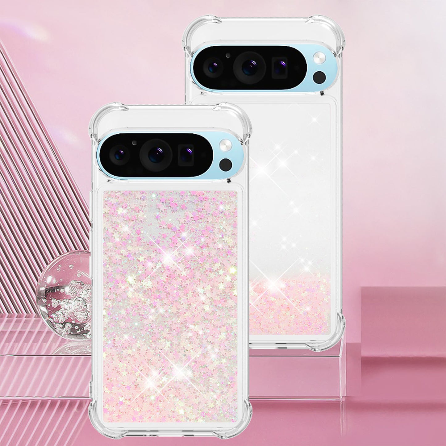 For Google Pixel 9A 8 Pro Case, Soft TPU Glitter Floating Liquid Phone Cover, Support Wireless Charging - Fslswt Series