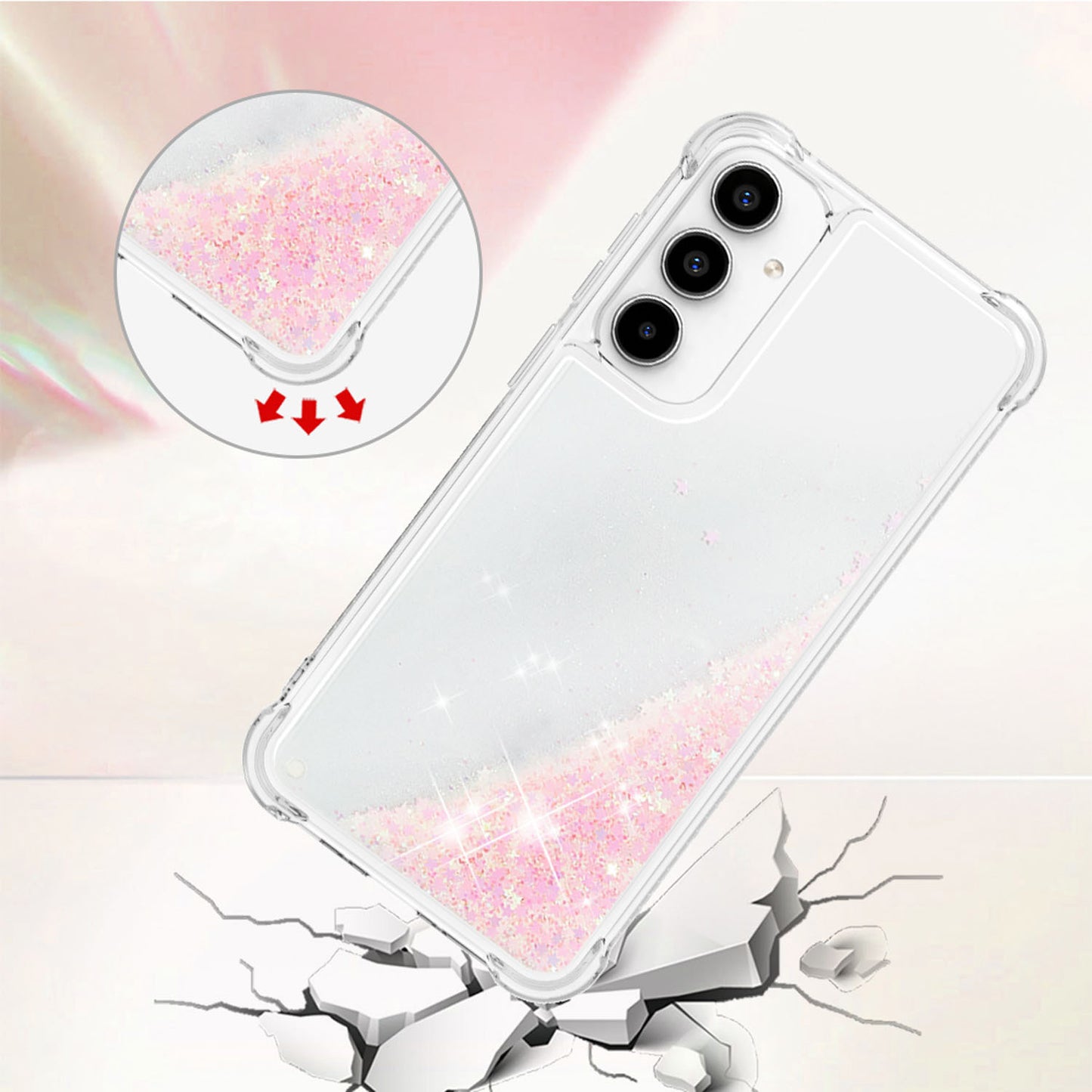 For Galaxy A56 A55 5G Case, Soft TPU Glitter Floating Liquid Phone Cover, Support Wireless Charging - Fslswt Series
