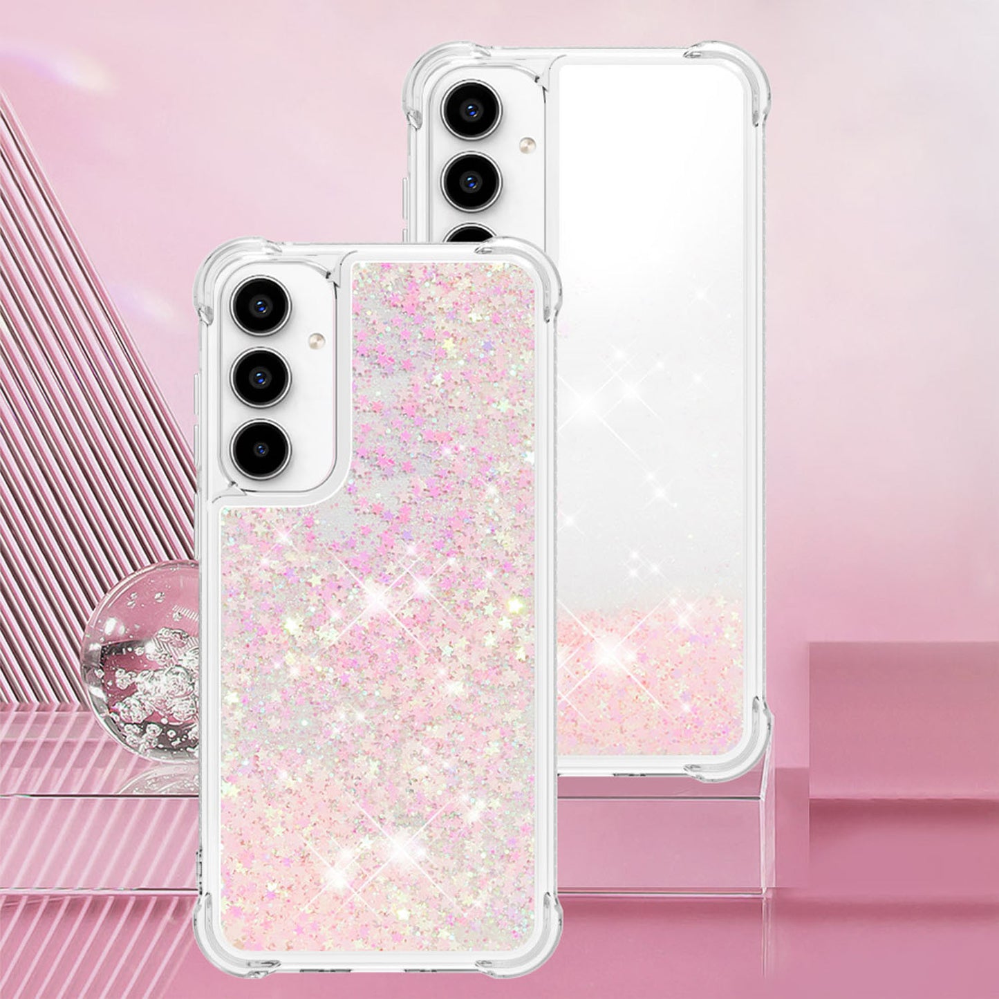 For Galaxy A56 A55 5G Case, Soft TPU Glitter Floating Liquid Phone Cover, Support Wireless Charging - Fslswt Series