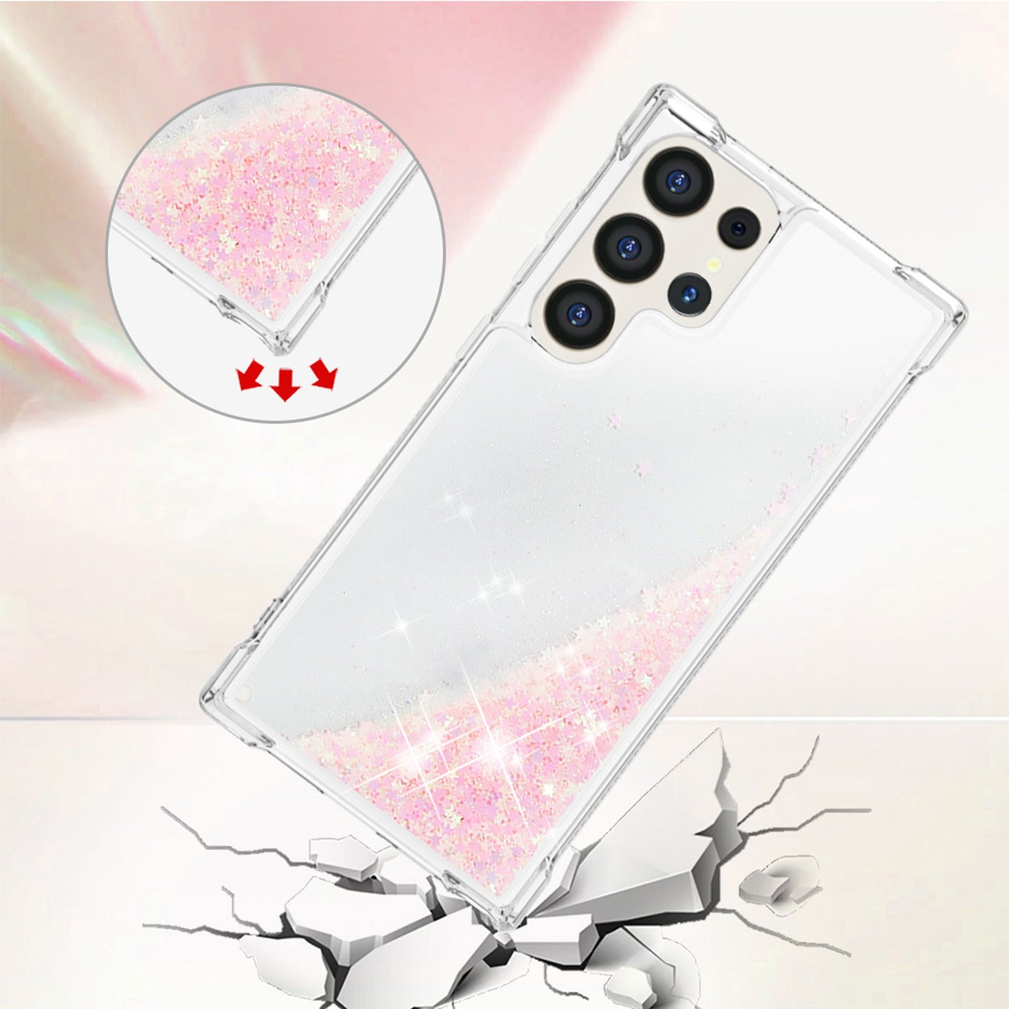 For Galaxy S25 Edge S24 Case, Soft TPU Glitter Floating Liquid Phone Cover, Support Wireless Charging - Fslswt Series