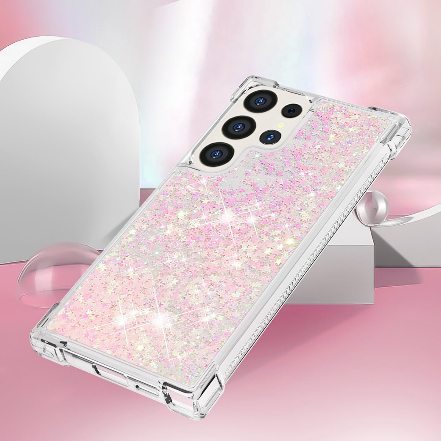 For Galaxy S25 Edge S24 Case, Soft TPU Glitter Floating Liquid Phone Cover, Support Wireless Charging - Fslswt Series