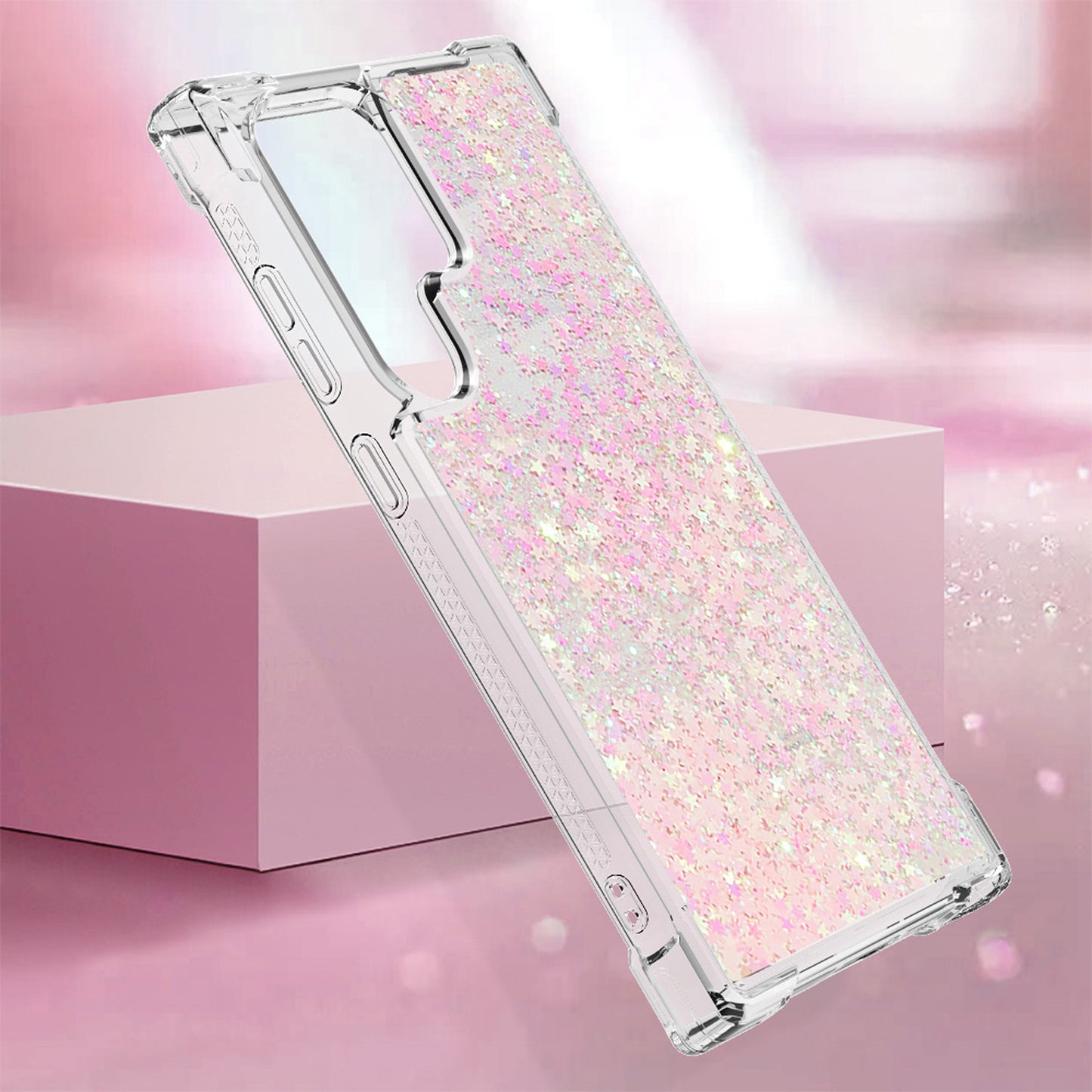 For Galaxy S25 Edge S24 Case, Soft TPU Glitter Floating Liquid Phone Cover, Support Wireless Charging - Fslswt Series