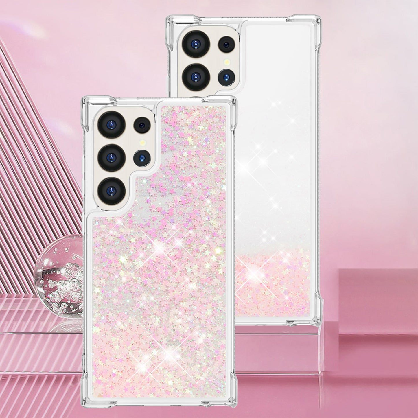 For Galaxy S25 Edge S24 Case, Soft TPU Glitter Floating Liquid Phone Cover, Support Wireless Charging - Fslswt Series