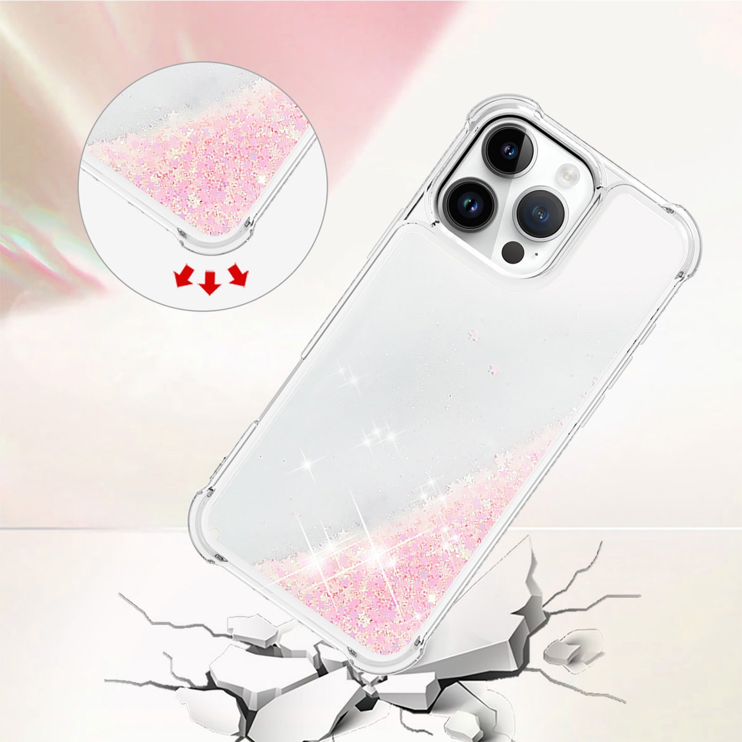 For iPhone 16e 15 Pro Max Case, Soft TPU Glitter Floating Liquid Phone Cover, Support Wireless Charging - Fslswt Series