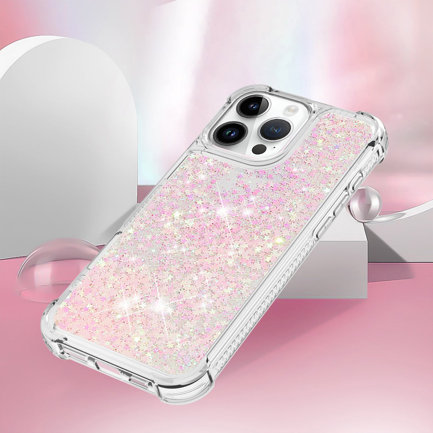 For iPhone 16e 15 Pro Max Case, Soft TPU Glitter Floating Liquid Phone Cover, Support Wireless Charging - Fslswt Series