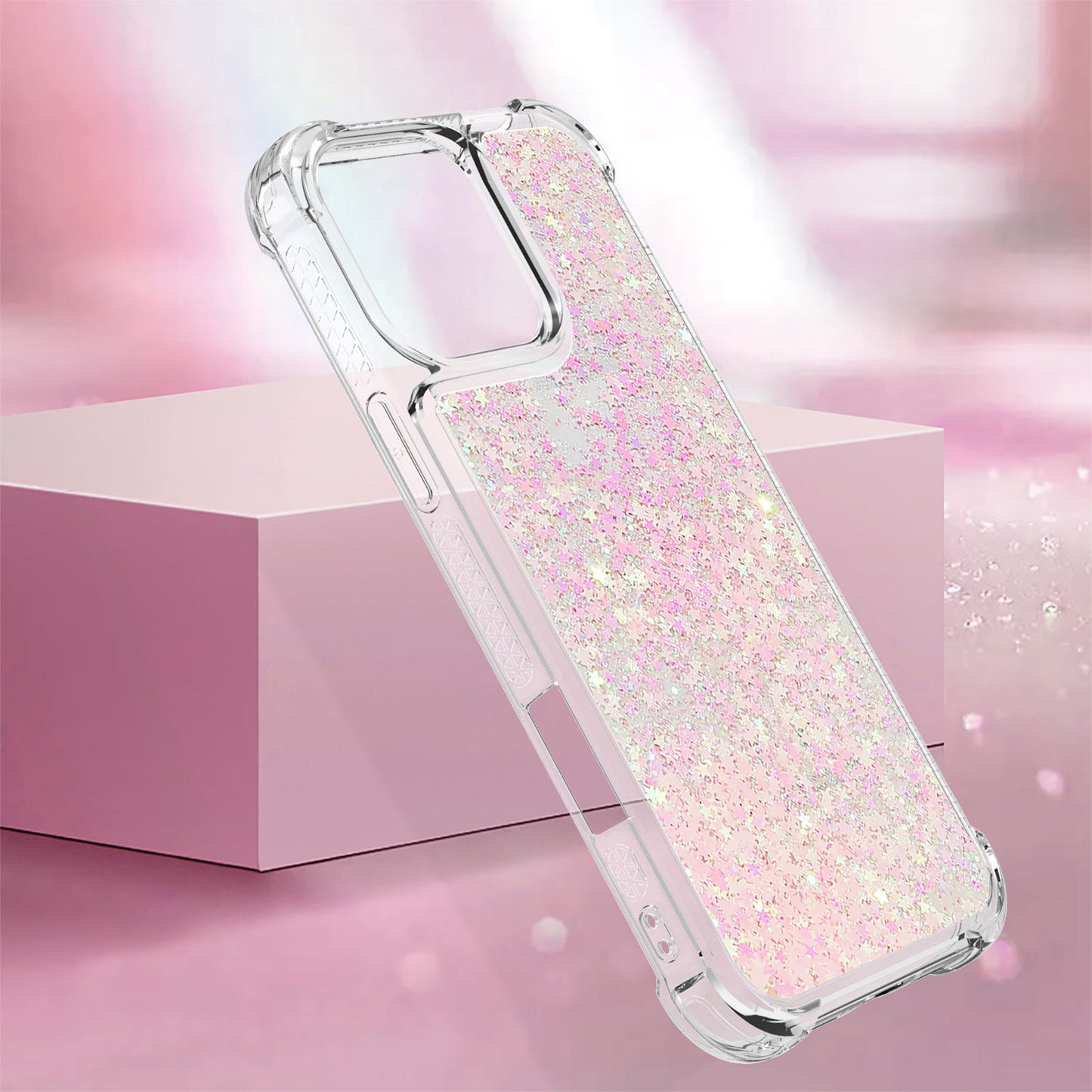 For iPhone 16e 15 Pro Max Case, Soft TPU Glitter Floating Liquid Phone Cover, Support Wireless Charging - Fslswt Series