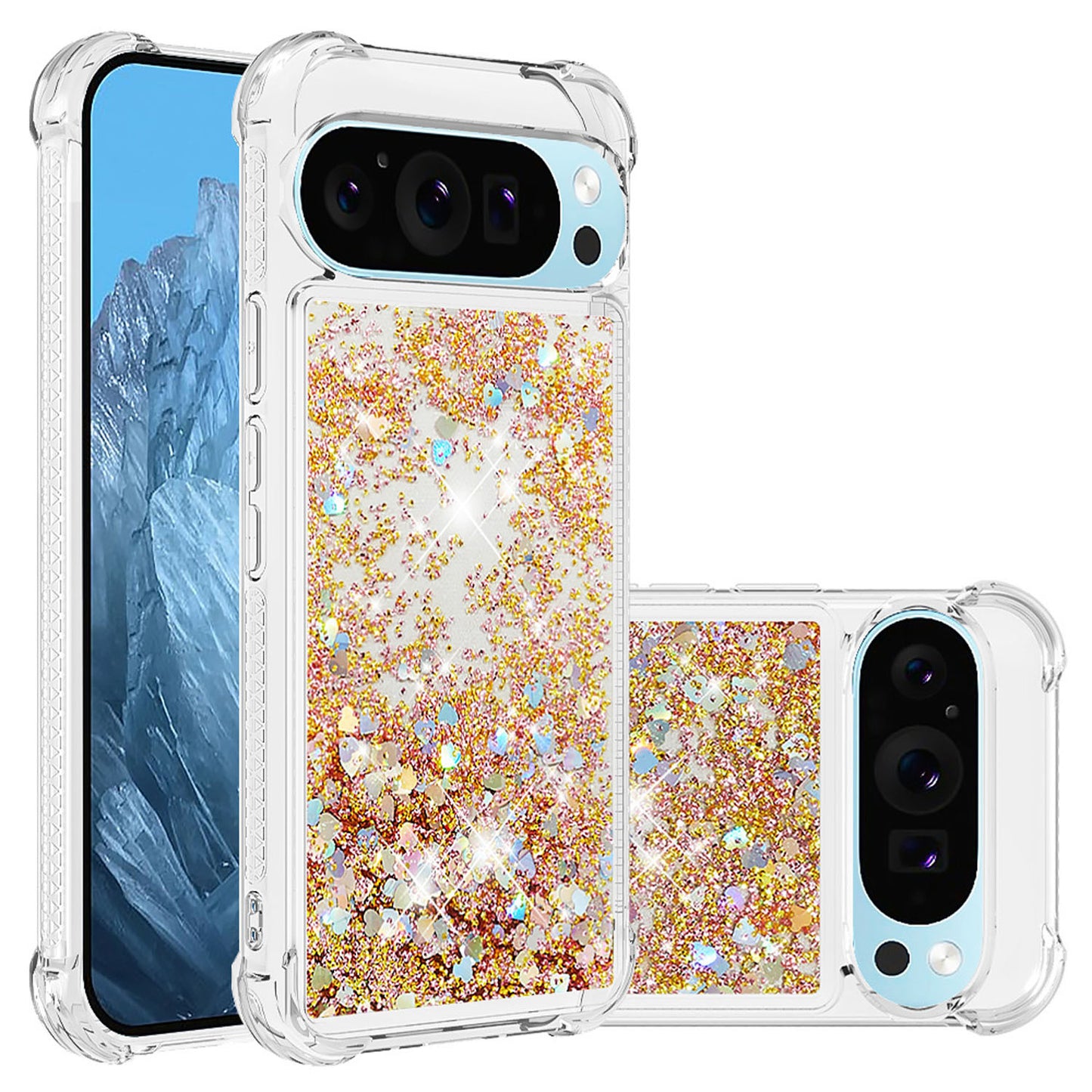 For Google Pixel 9A 8 Pro Case, Soft TPU Glitter Floating Liquid Phone Cover, Support Wireless Charging - Fslswt Series