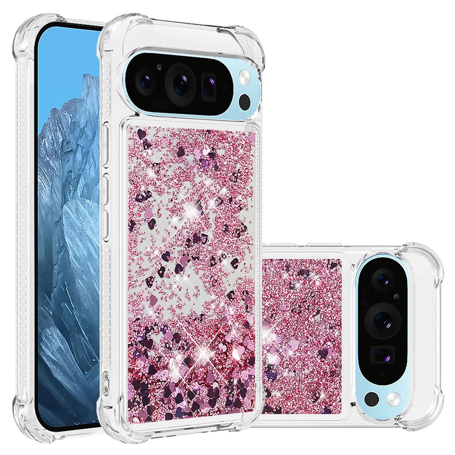 For Google Pixel 9A 8 Pro Case, Soft TPU Glitter Floating Liquid Phone Cover, Support Wireless Charging - Fslswt Series