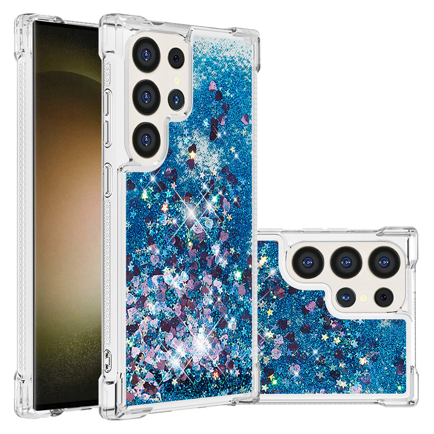 For Galaxy S25 Edge S24 Case, Soft TPU Glitter Floating Liquid Phone Cover, Support Wireless Charging - Fslswt Series