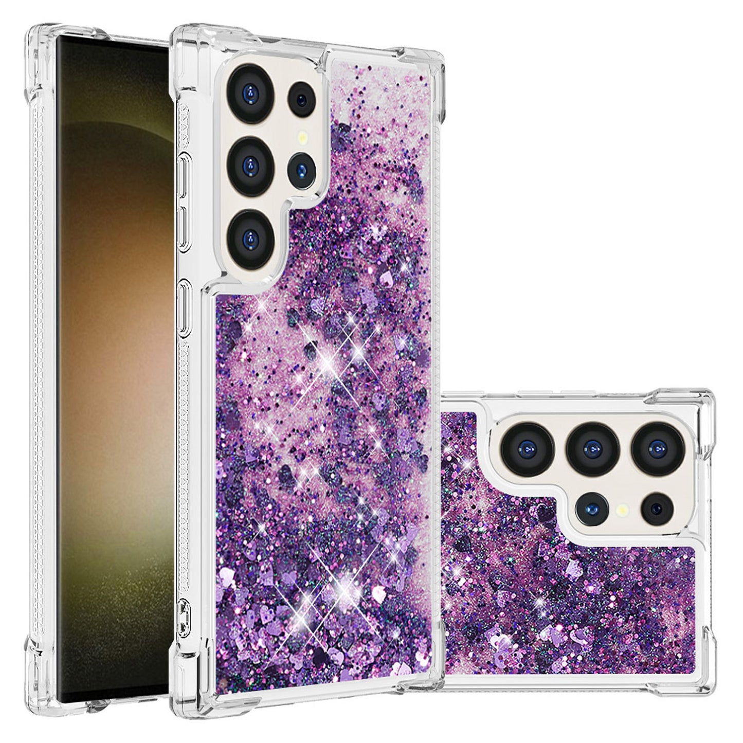 For Galaxy S25 Edge S24 Case, Soft TPU Glitter Floating Liquid Phone Cover, Support Wireless Charging - Fslswt Series