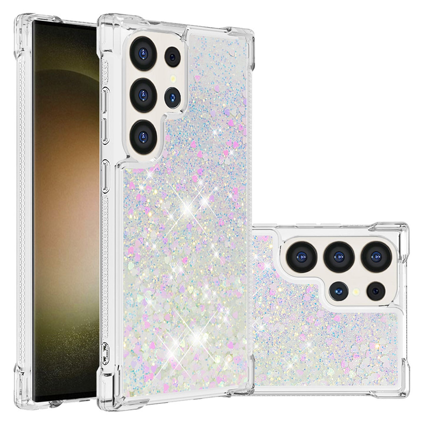 For Galaxy S25 Edge S24 Case, Soft TPU Glitter Floating Liquid Phone Cover, Support Wireless Charging - Fslswt Series