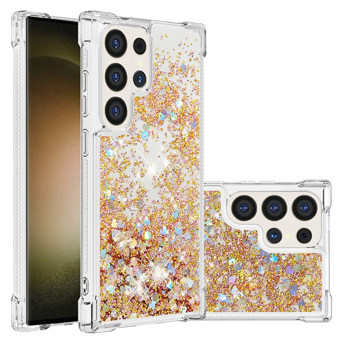 For Galaxy S25 Edge S24 Case, Soft TPU Glitter Floating Liquid Phone Cover, Support Wireless Charging - Fslswt Series