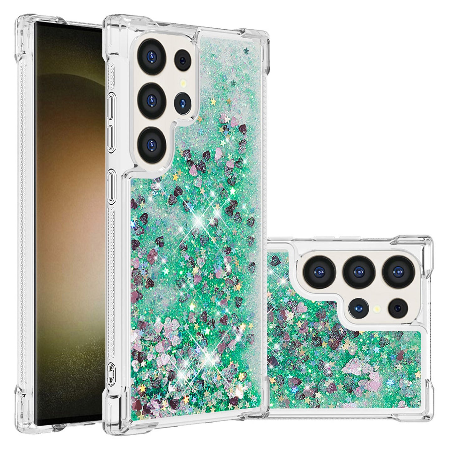 For Galaxy S25 Edge S24 Case, Soft TPU Glitter Floating Liquid Phone Cover, Support Wireless Charging - Fslswt Series