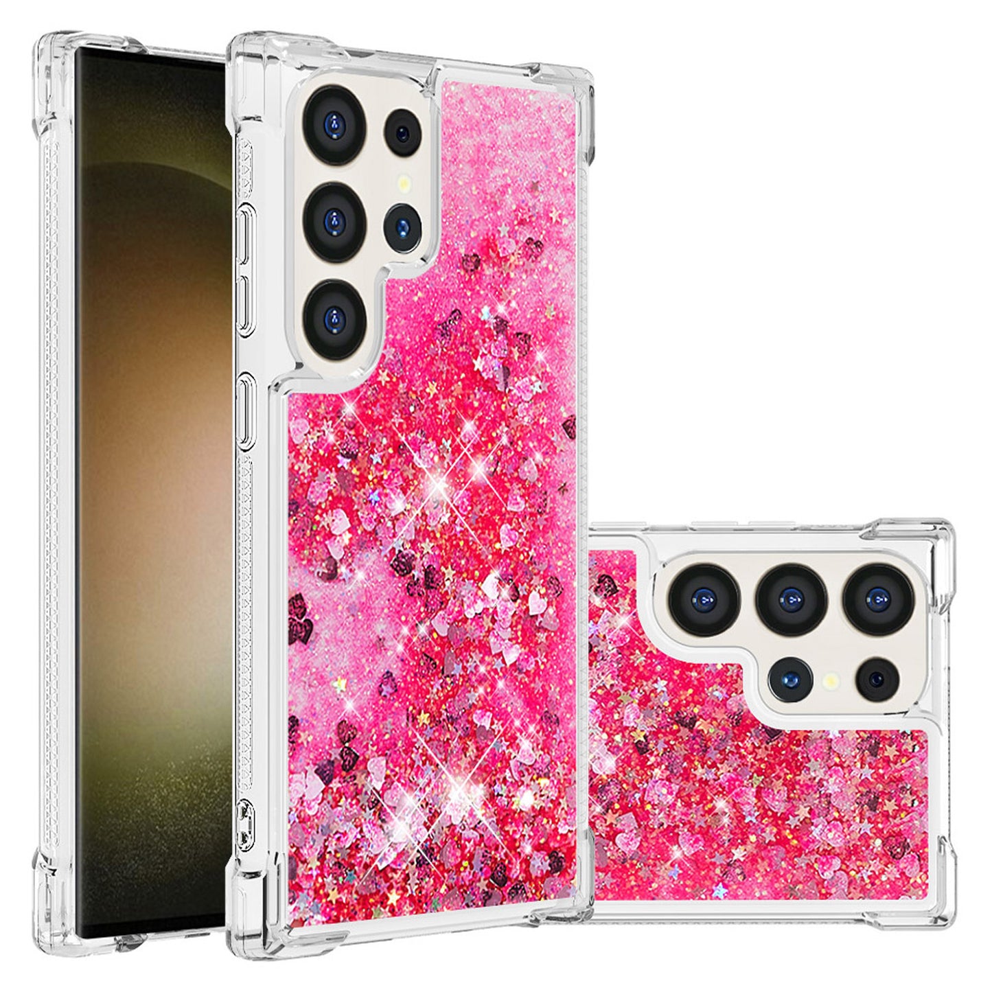 For Galaxy S25 Edge S24 Case, Soft TPU Glitter Floating Liquid Phone Cover, Support Wireless Charging - Fslswt Series