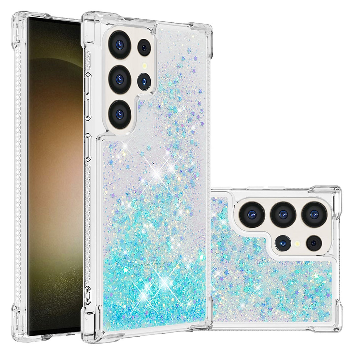 For Galaxy S25 Edge S24 Case, Soft TPU Glitter Floating Liquid Phone Cover, Support Wireless Charging - Fslswt Series