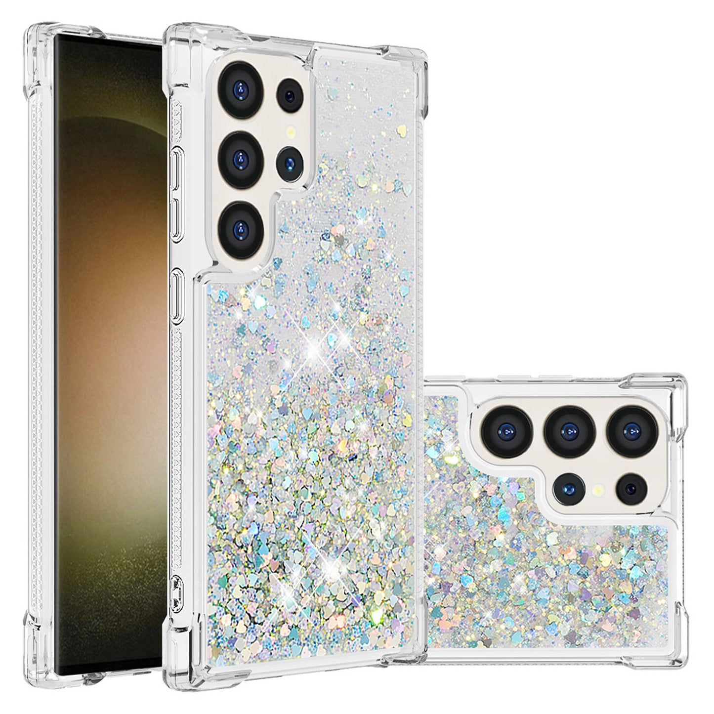 For Galaxy S25 Edge S24 Case, Soft TPU Glitter Floating Liquid Phone Cover, Support Wireless Charging - Fslswt Series