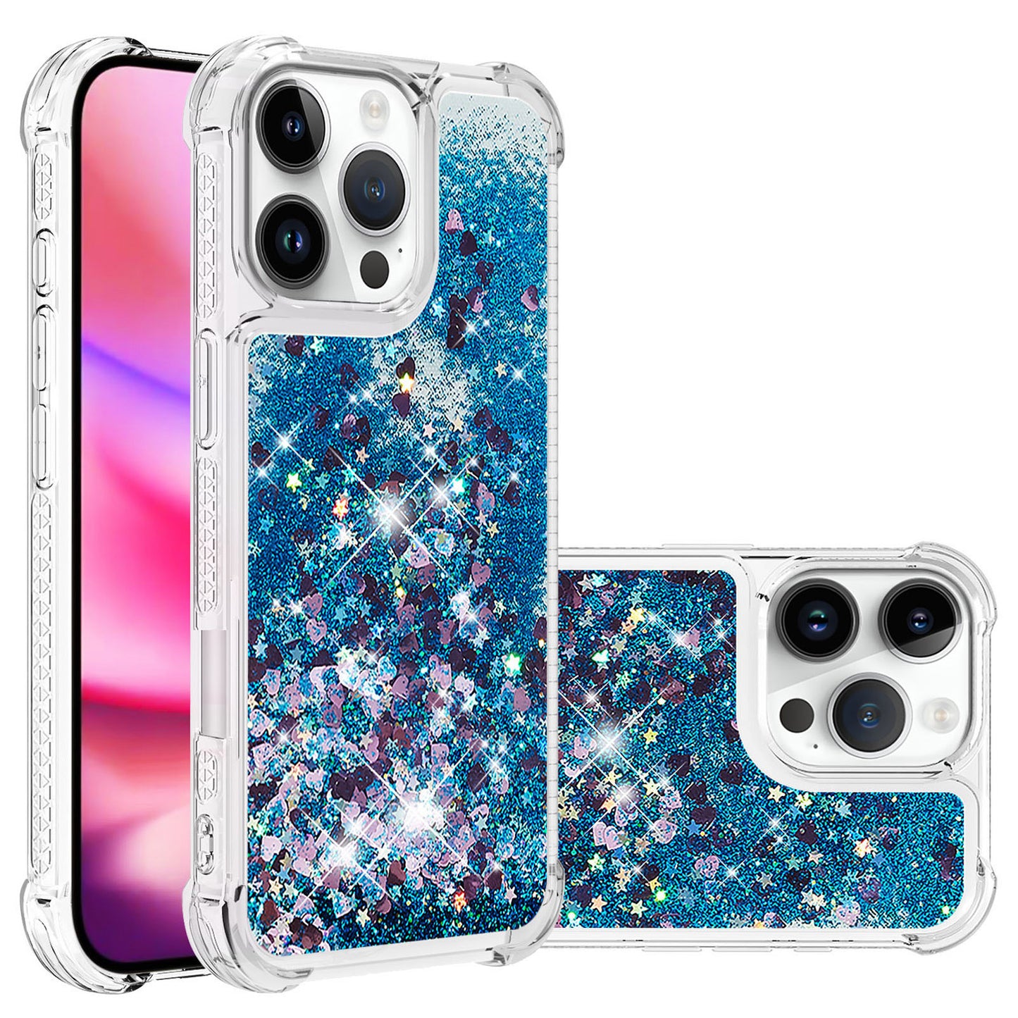 For iPhone 16e 15 Pro Max Case, Soft TPU Glitter Floating Liquid Phone Cover, Support Wireless Charging - Fslswt Series
