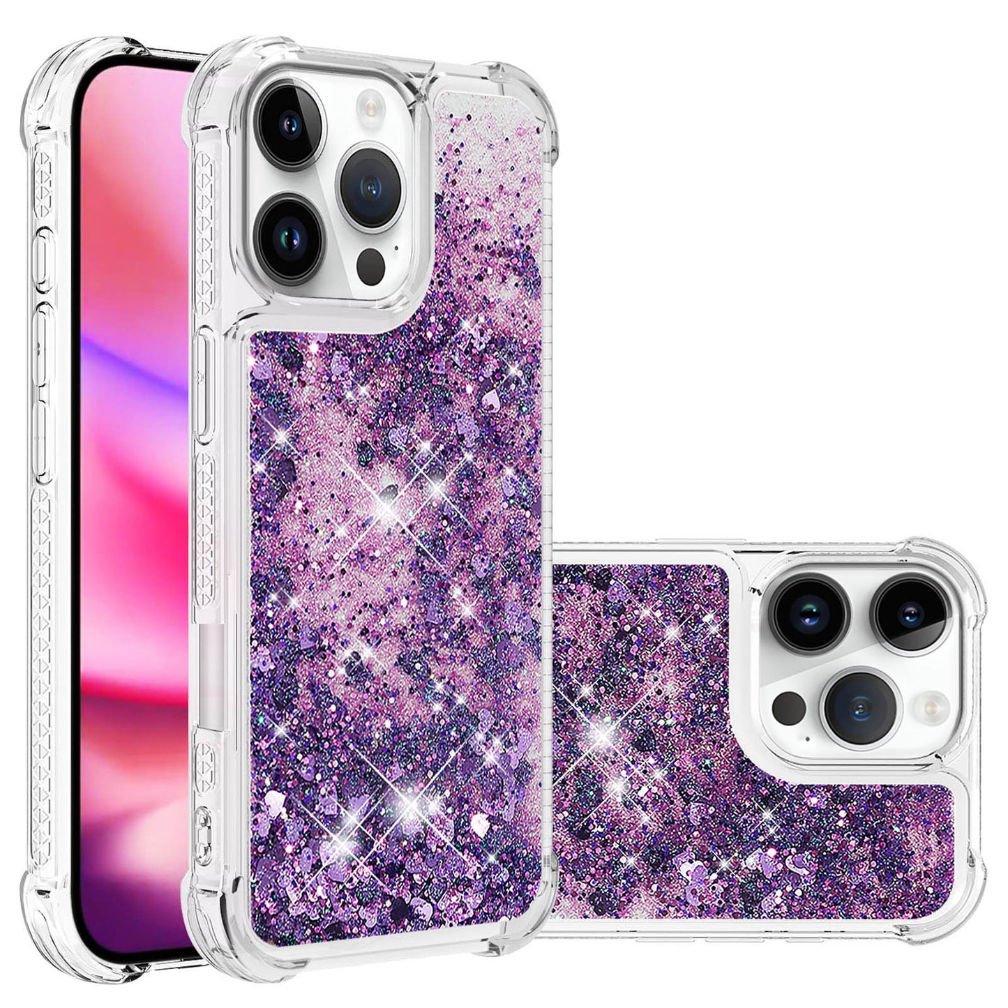 For iPhone 16e 15 Pro Max Case, Soft TPU Glitter Floating Liquid Phone Cover, Support Wireless Charging - Fslswt Series