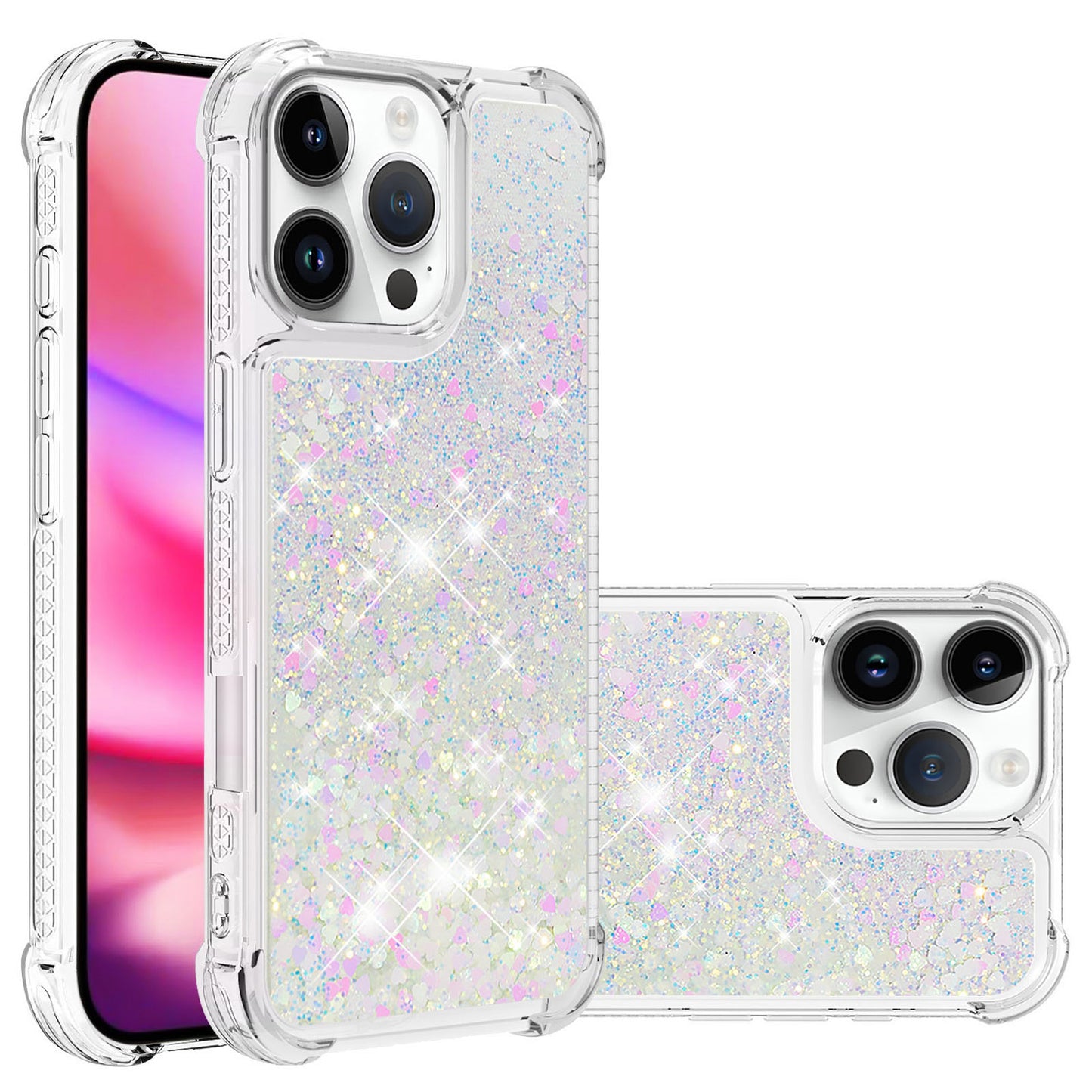 For iPhone 16e 15 Pro Max Case, Soft TPU Glitter Floating Liquid Phone Cover, Support Wireless Charging - Fslswt Series