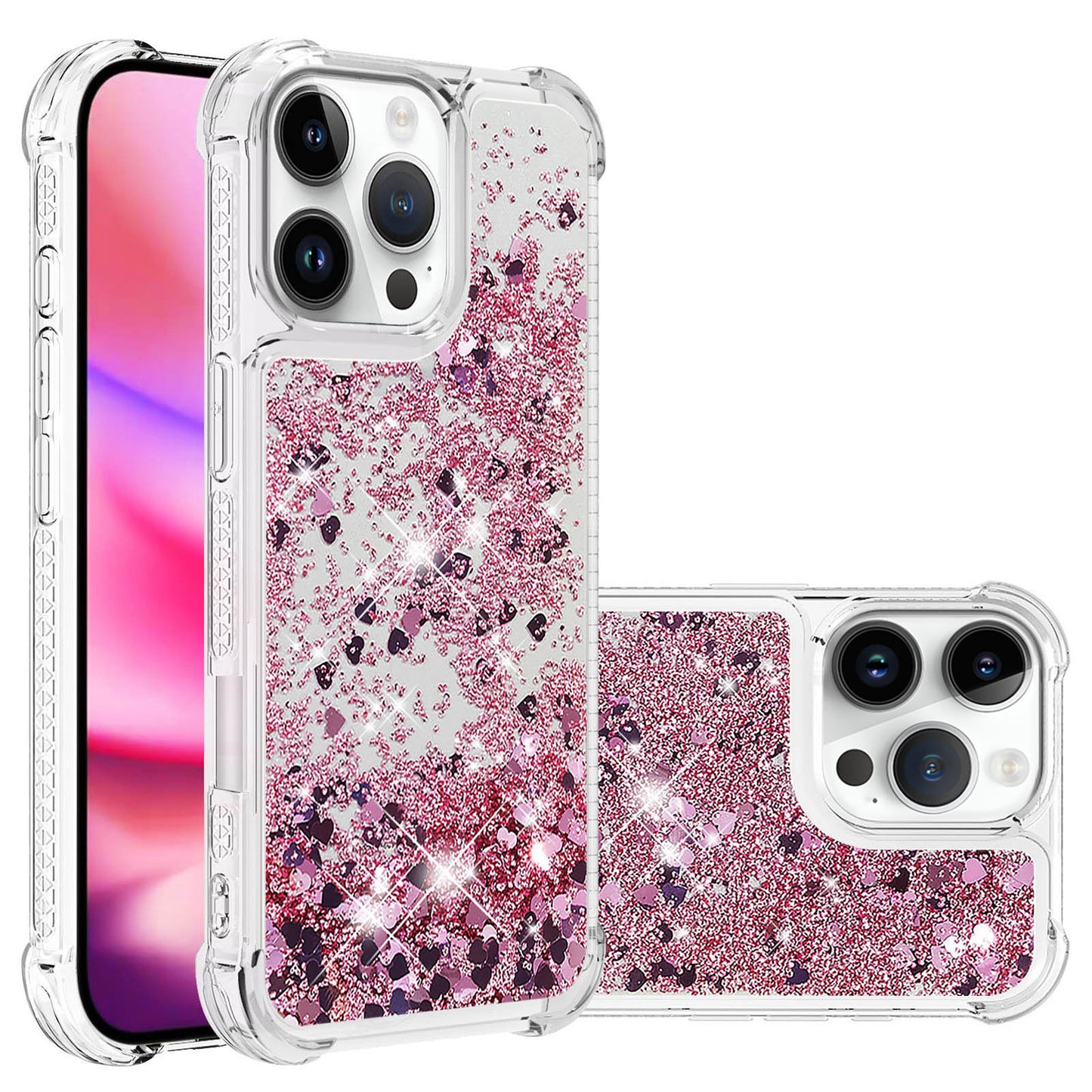 For iPhone 16e 15 Pro Max Case, Soft TPU Glitter Floating Liquid Phone Cover, Support Wireless Charging - Fslswt Series