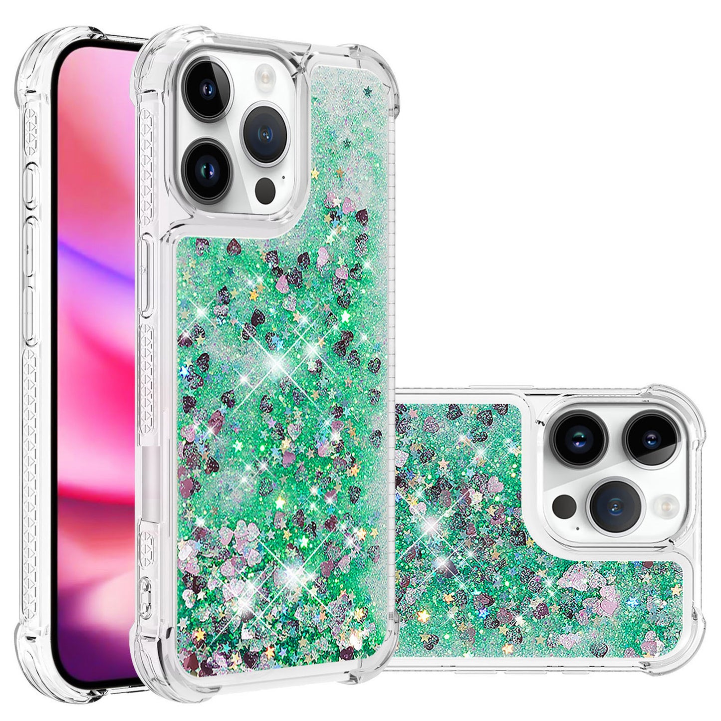 For iPhone 16e 15 Pro Max Case, Soft TPU Glitter Floating Liquid Phone Cover, Support Wireless Charging - Fslswt Series