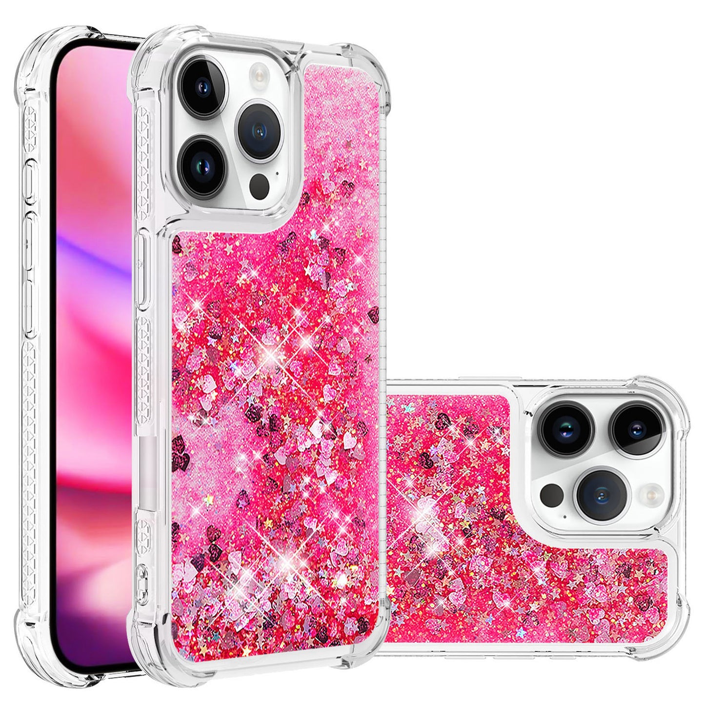 For iPhone 16e 15 Pro Max Case, Soft TPU Glitter Floating Liquid Phone Cover, Support Wireless Charging - Fslswt Series