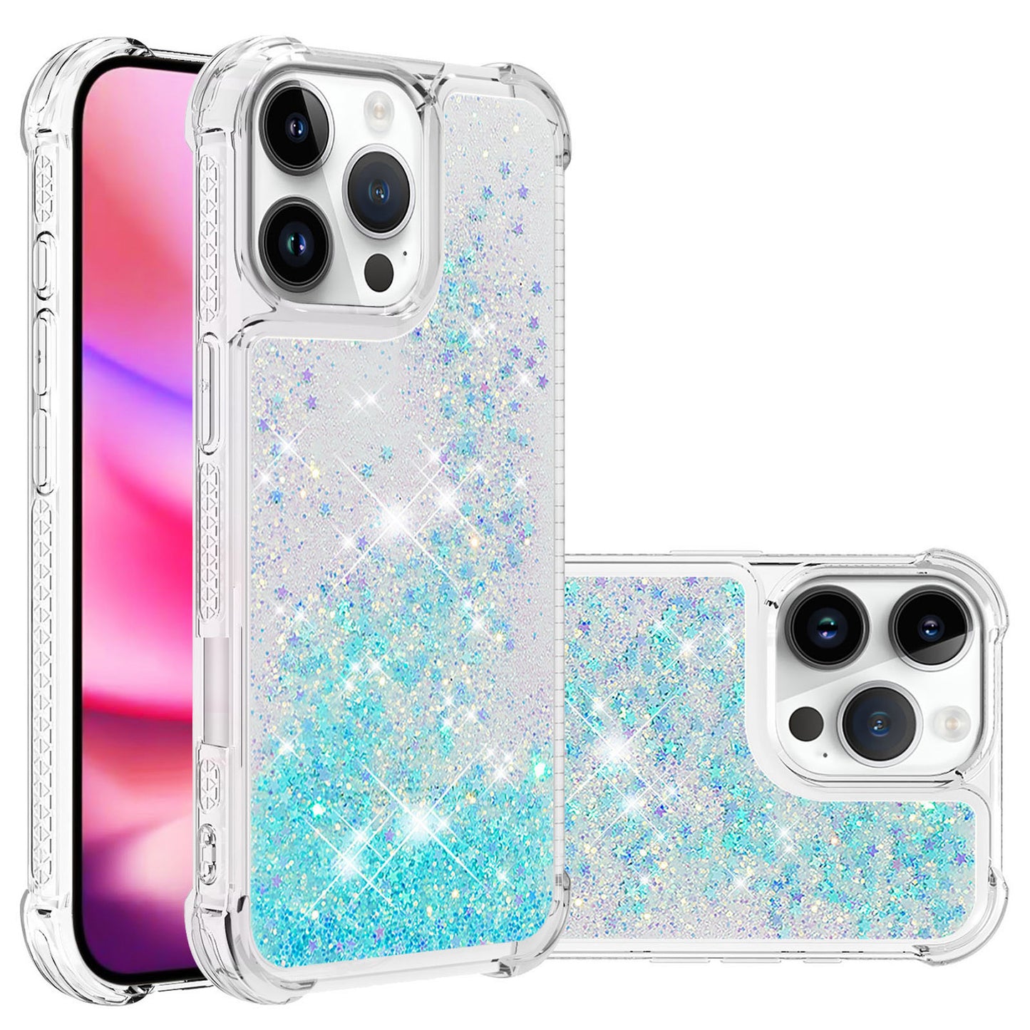 For iPhone 16e 15 Pro Max Case, Soft TPU Glitter Floating Liquid Phone Cover, Support Wireless Charging - Fslswt Series