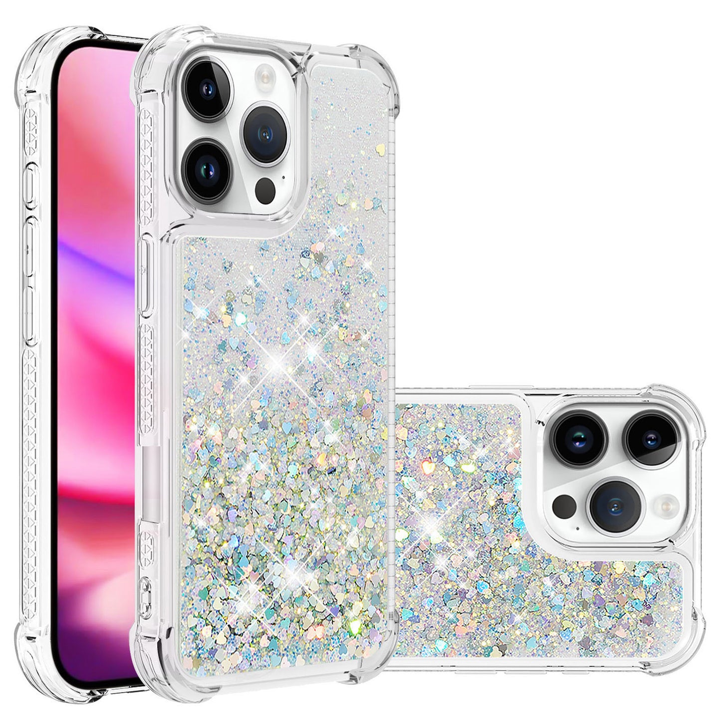 For iPhone 16e 15 Pro Max Case, Soft TPU Glitter Floating Liquid Phone Cover, Support Wireless Charging - Fslswt Series