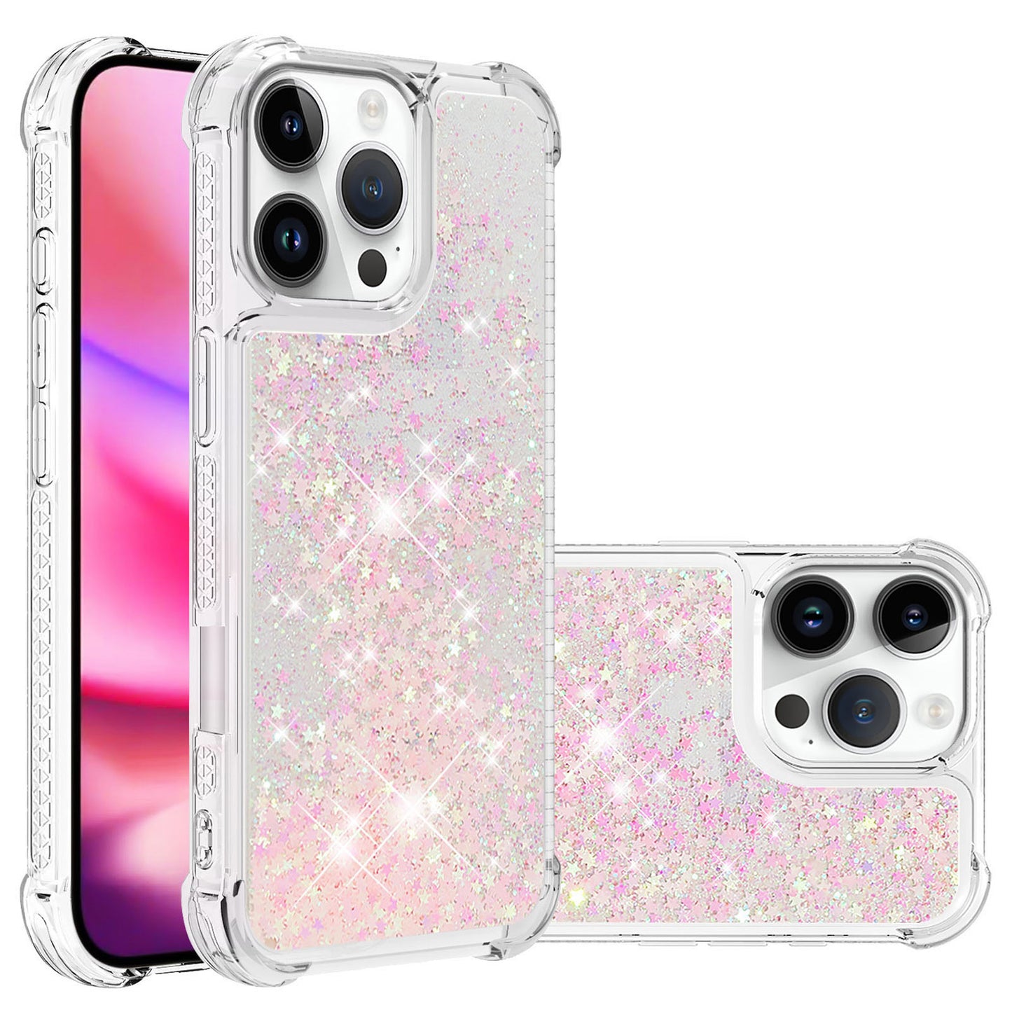 For iPhone 16e 15 Pro Max Case, Soft TPU Glitter Floating Liquid Phone Cover, Support Wireless Charging - Fslswt Series