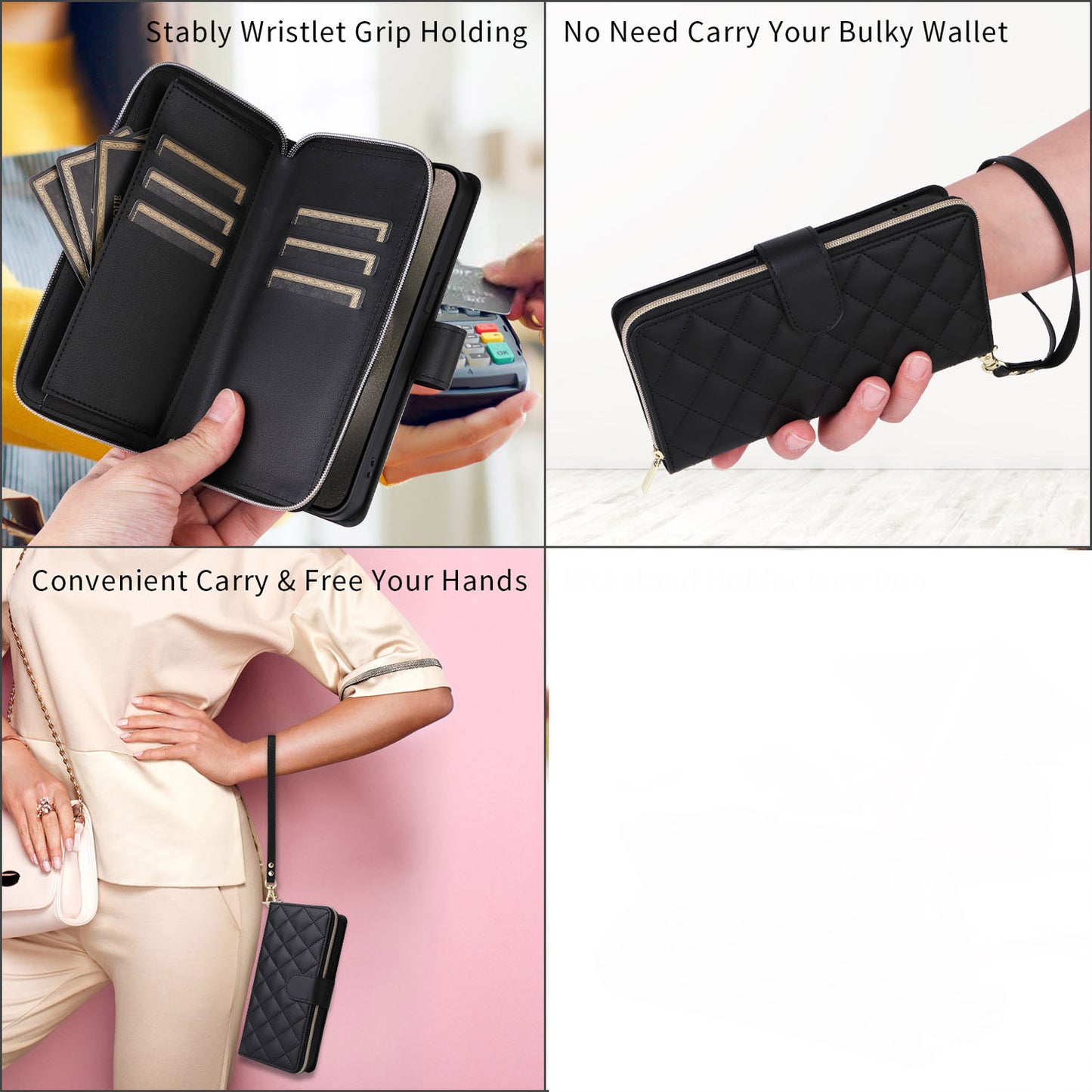Wallet Case for iPhone 16e 15 Pro Max with Wrist Strap Crossbody Shoulder Strap, 9 Card Slots Zipper Purse, PU Leather Phone Cover - Hsxxfllgs Series