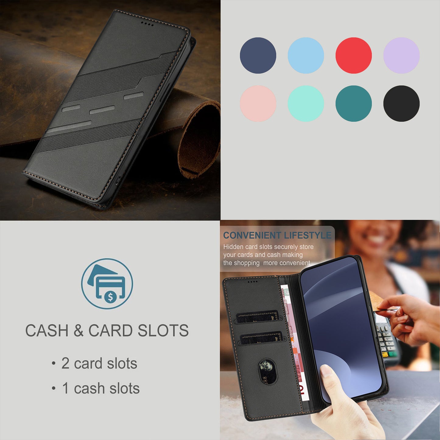 For iPhone 16e 15 Pro Max Wallet Case with Card Holder Kickstand Magnetic Closure - Hxlljiu Series