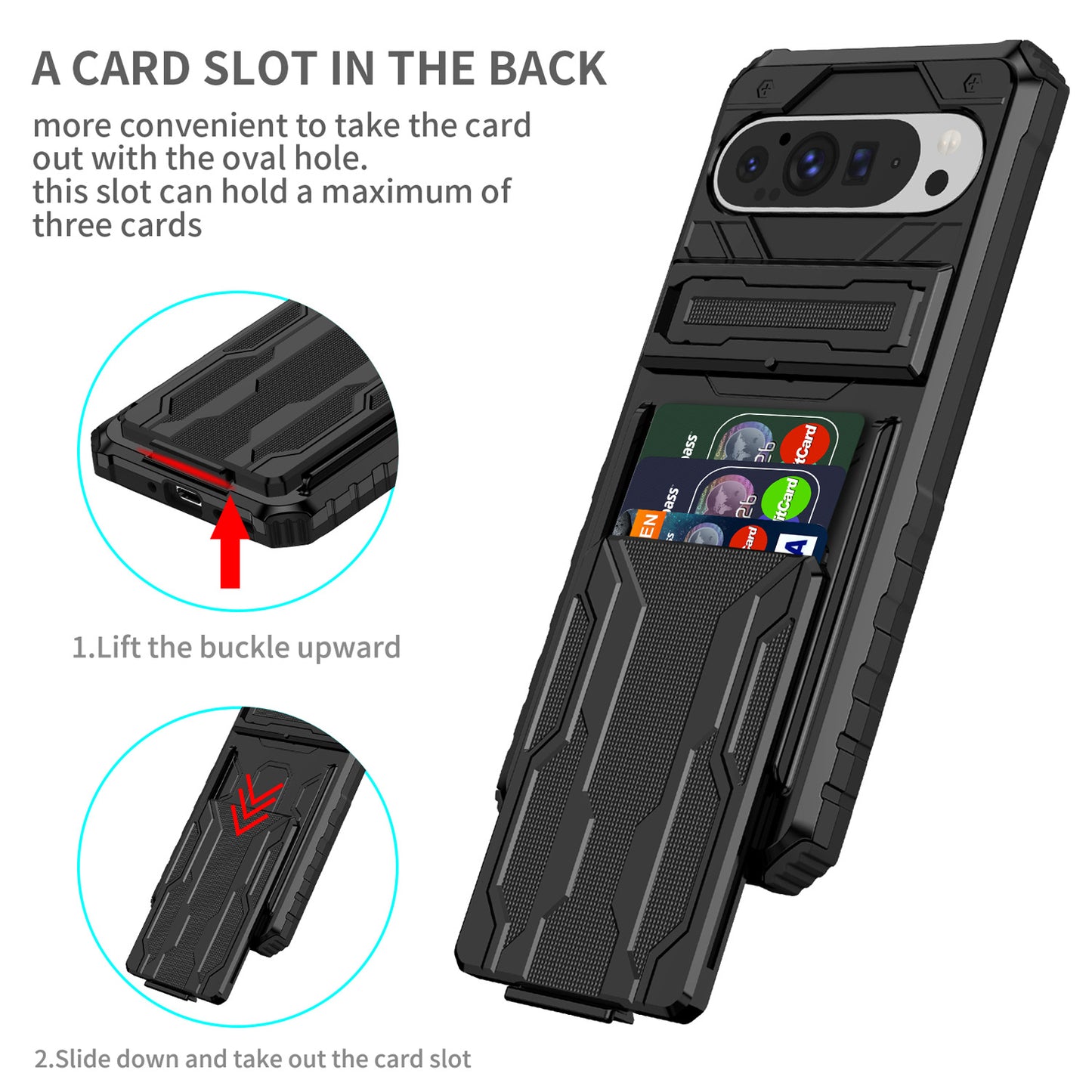 Detachable Card Holder Case for Google Pixel 9 8 Pro, Dual-Layer Protective Case with Kickstand Heavy Duty Cover - Jgkb Series