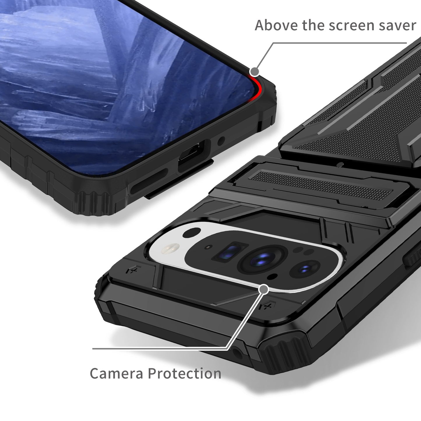 Detachable Card Holder Case for Google Pixel 9 8 Pro, Dual-Layer Protective Case with Kickstand Heavy Duty Cover - Jgkb Series