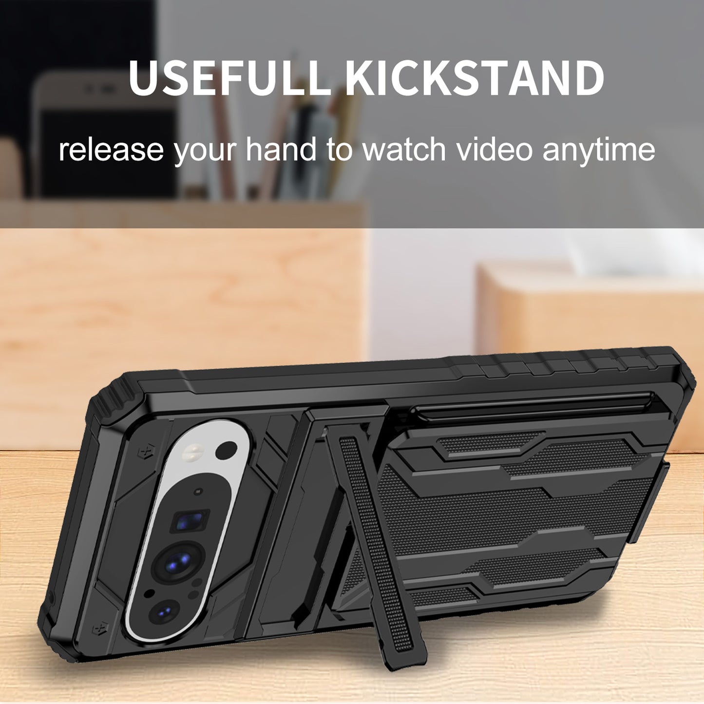 Detachable Card Holder Case for Google Pixel 9 8 Pro, Dual-Layer Protective Case with Kickstand Heavy Duty Cover - Jgkb Series