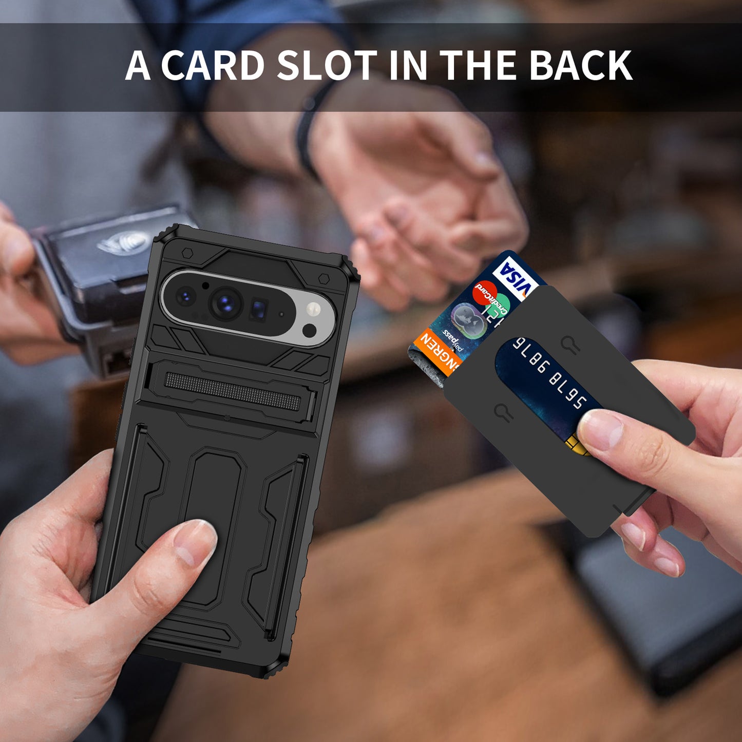 Detachable Card Holder Case for Google Pixel 9 8 Pro, Dual-Layer Protective Case with Kickstand Heavy Duty Cover - Jgkb Series