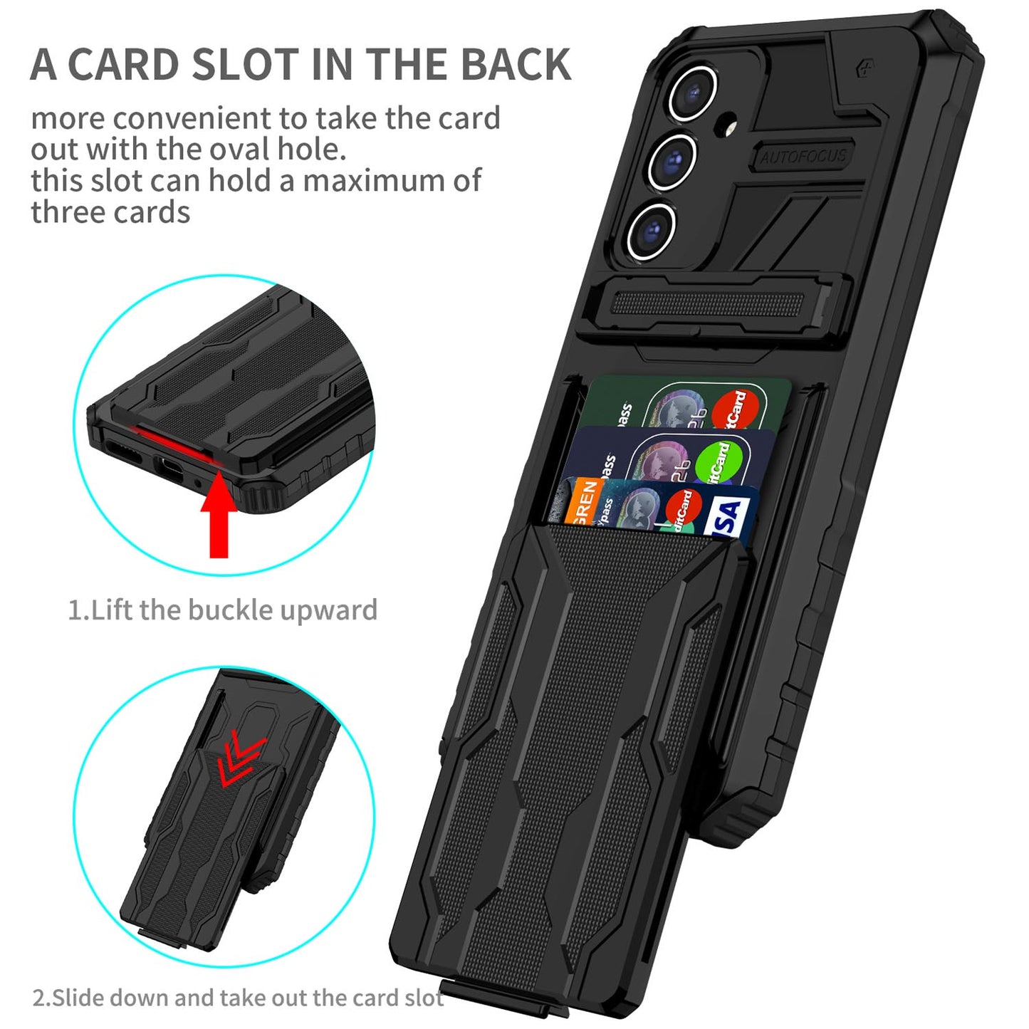 Detachable Card Holder Case for Galaxy A56 A55 5G, Dual-Layer Protective Case with Kickstand Heavy Duty Cover - Jgkb Series