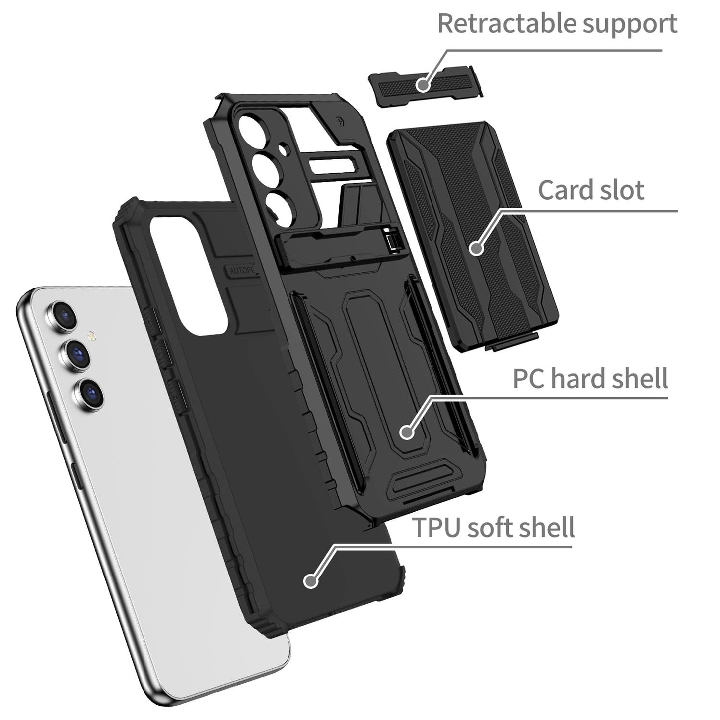 Detachable Card Holder Case for Galaxy A56 A55 5G, Dual-Layer Protective Case with Kickstand Heavy Duty Cover - Jgkb Series