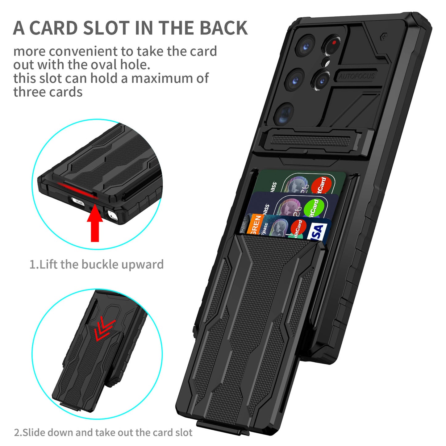 Detachable Card Holder Case for Galaxy S25 S24 Ultra, Dual-Layer Protective Case with Kickstand Heavy Duty Cover - Jgkb Series
