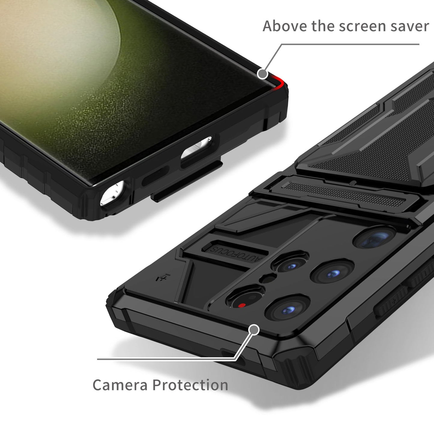 Detachable Card Holder Case for Galaxy S25 S24 Ultra, Dual-Layer Protective Case with Kickstand Heavy Duty Cover - Jgkb Series