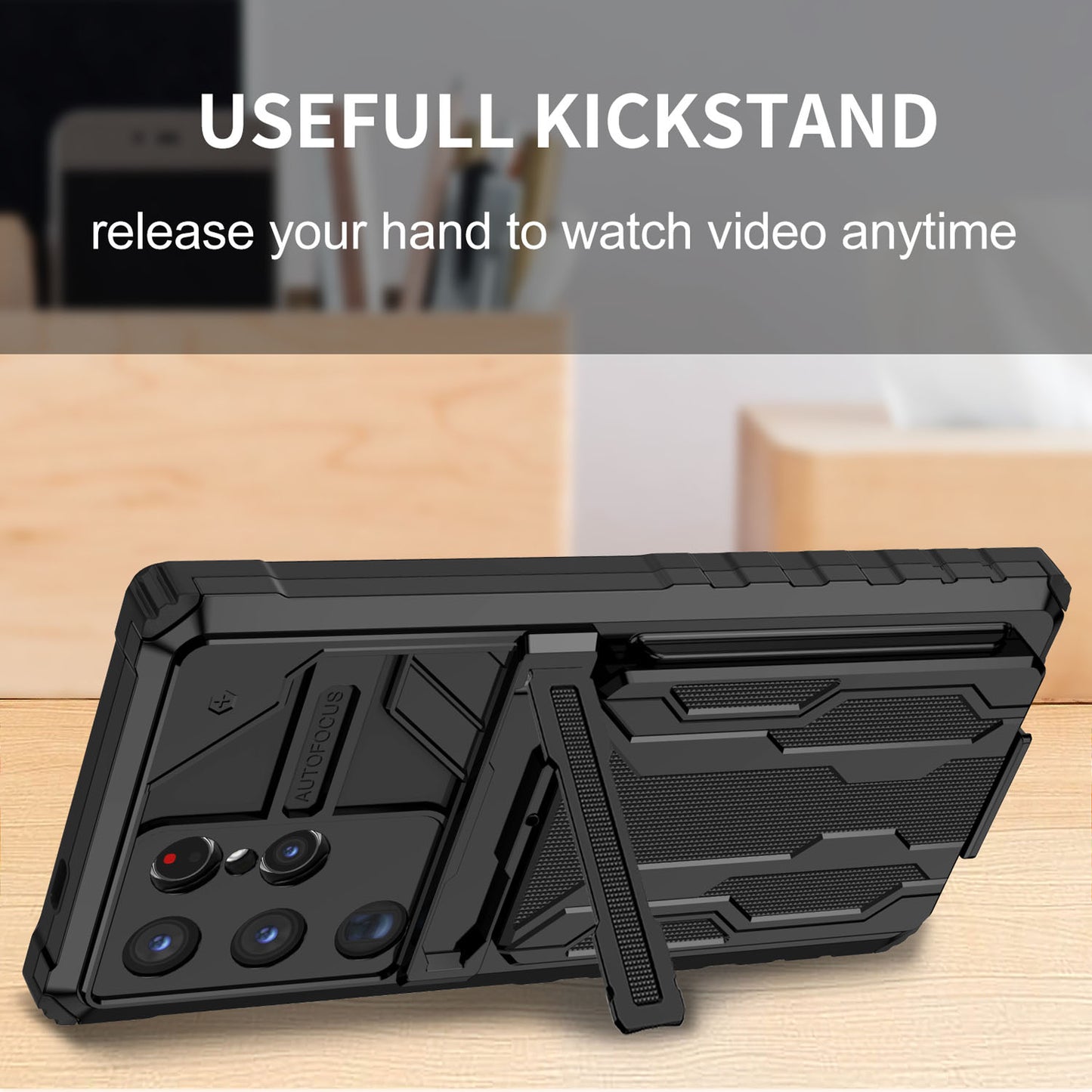 Detachable Card Holder Case for Galaxy S25 S24 Ultra, Dual-Layer Protective Case with Kickstand Heavy Duty Cover - Jgkb Series